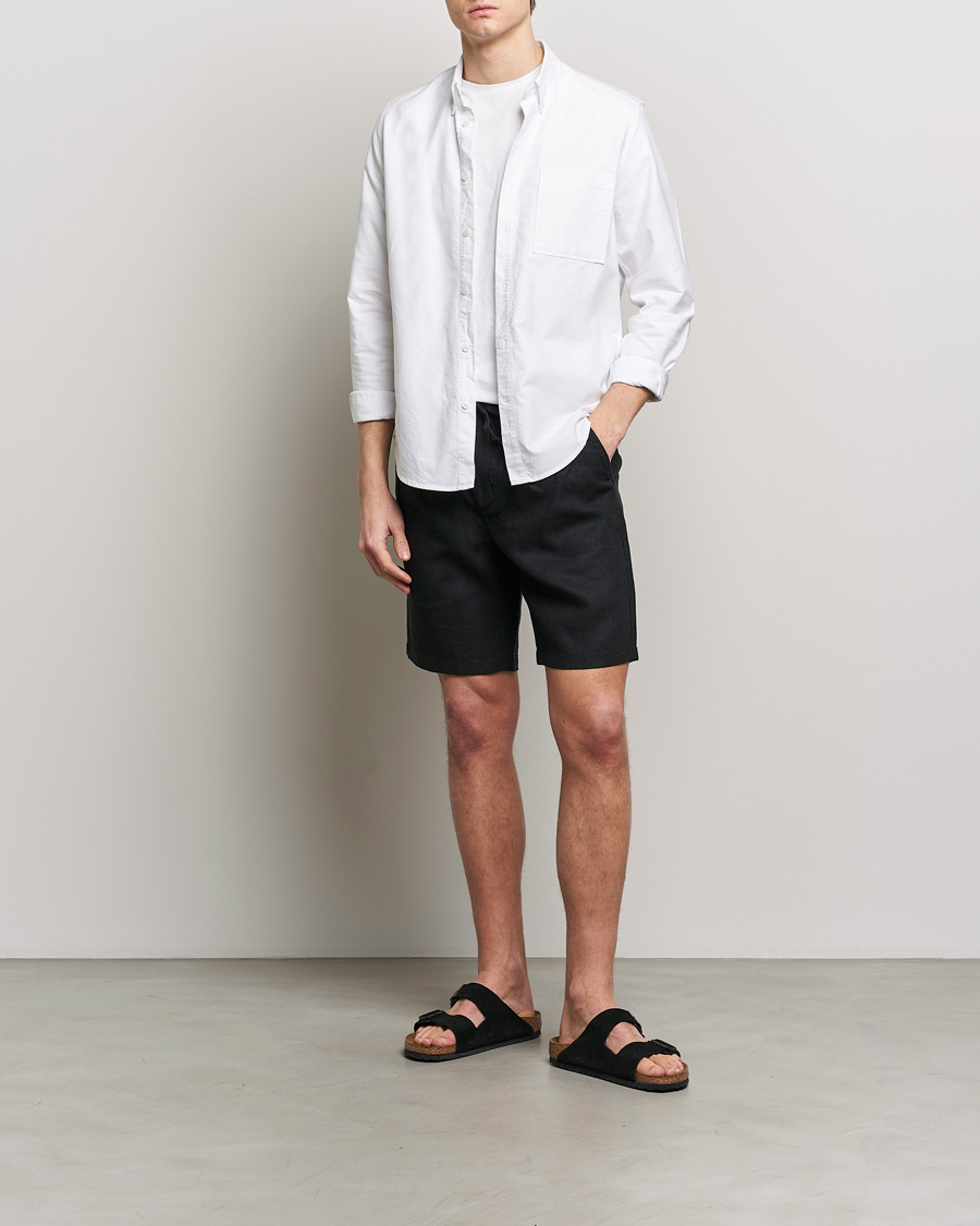Men | Shorts | KnowledgeCotton Apparel | Loose Linen Shorts Jet Black
