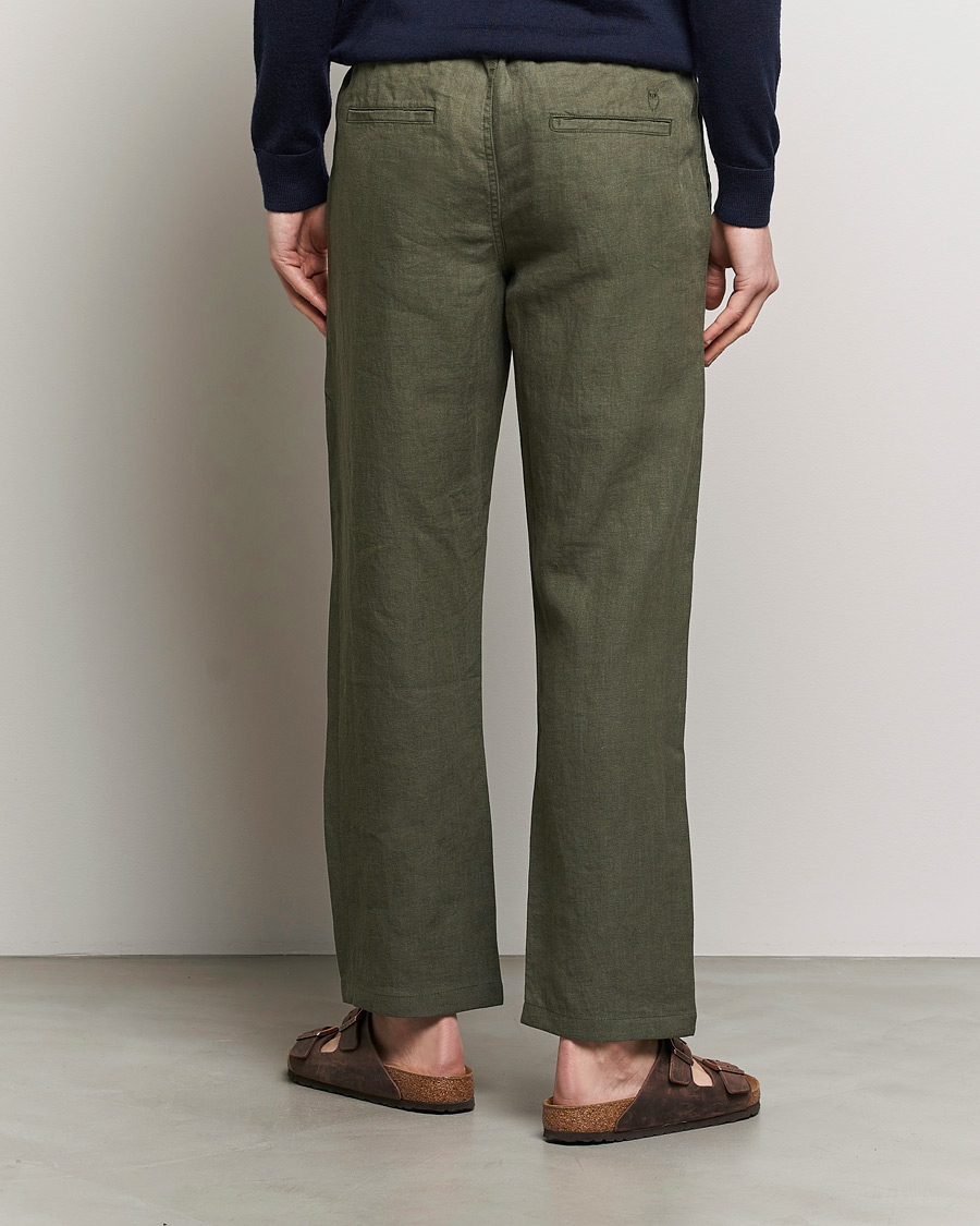 Men | Trousers | KnowledgeCotton Apparel | Loose Linen Pants Burnt Olive