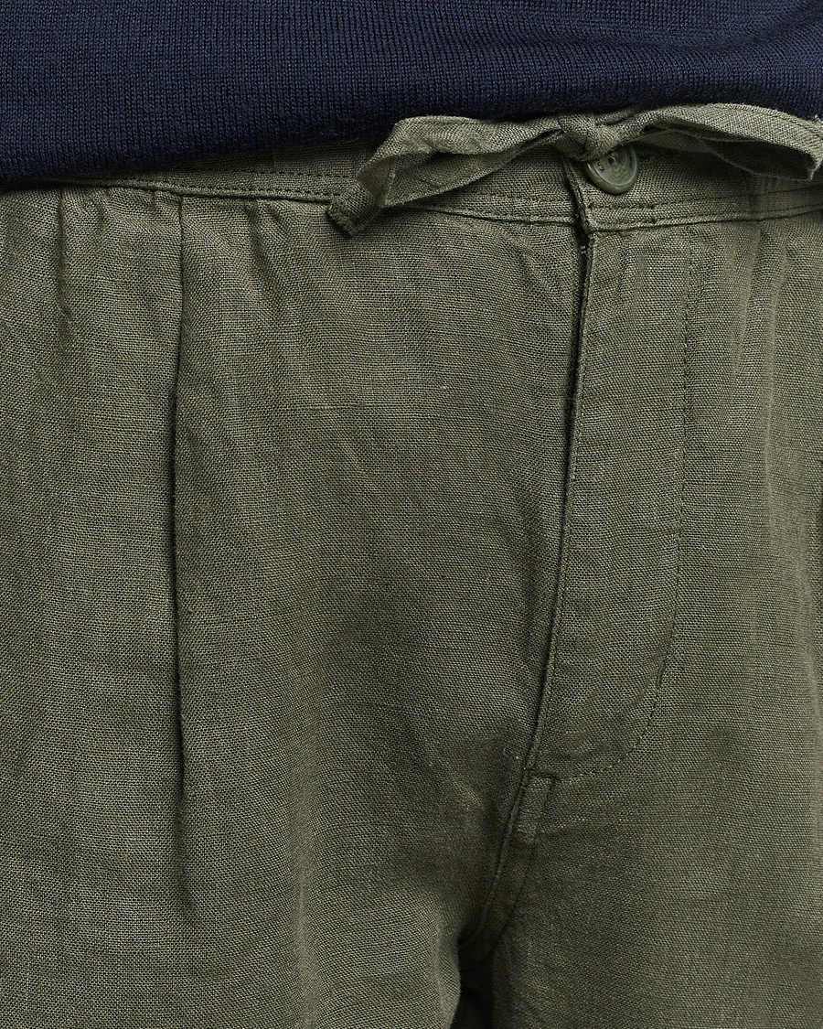 Men | Trousers | KnowledgeCotton Apparel | Loose Linen Pants Burnt Olive