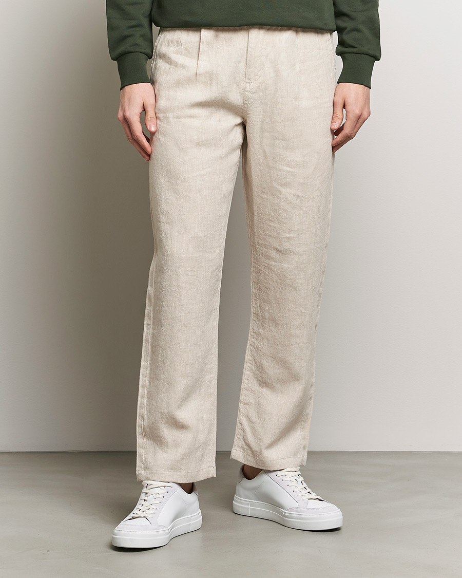 Men | Trousers | KnowledgeCotton Apparel | Loose Linen Pants Light Feather Grey