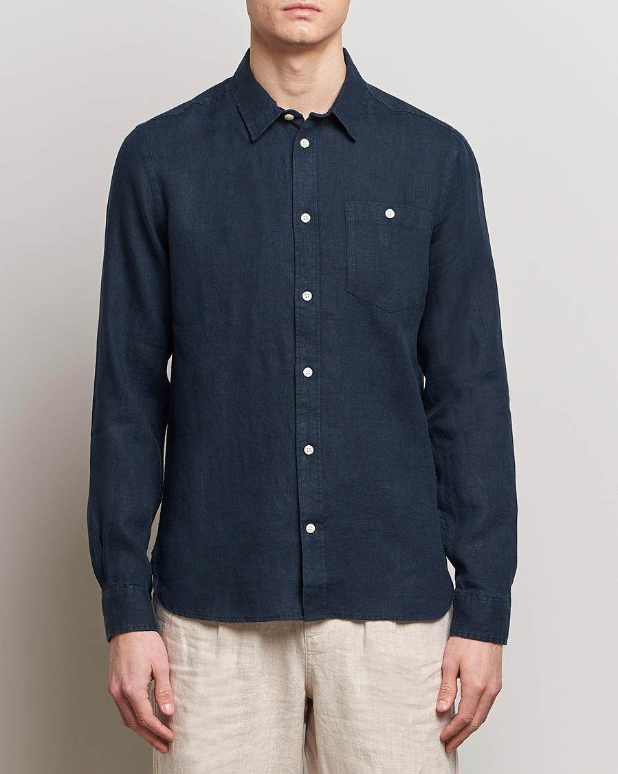 Men | Clothing | KnowledgeCotton Apparel | Regular Linen Shirt Total Eclipse