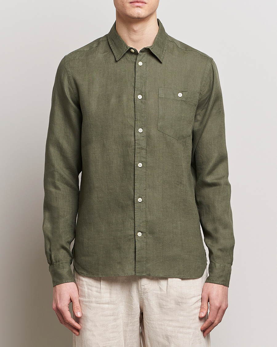 Men | Clothing | KnowledgeCotton Apparel | Regular Linen Shirt Burned Olive