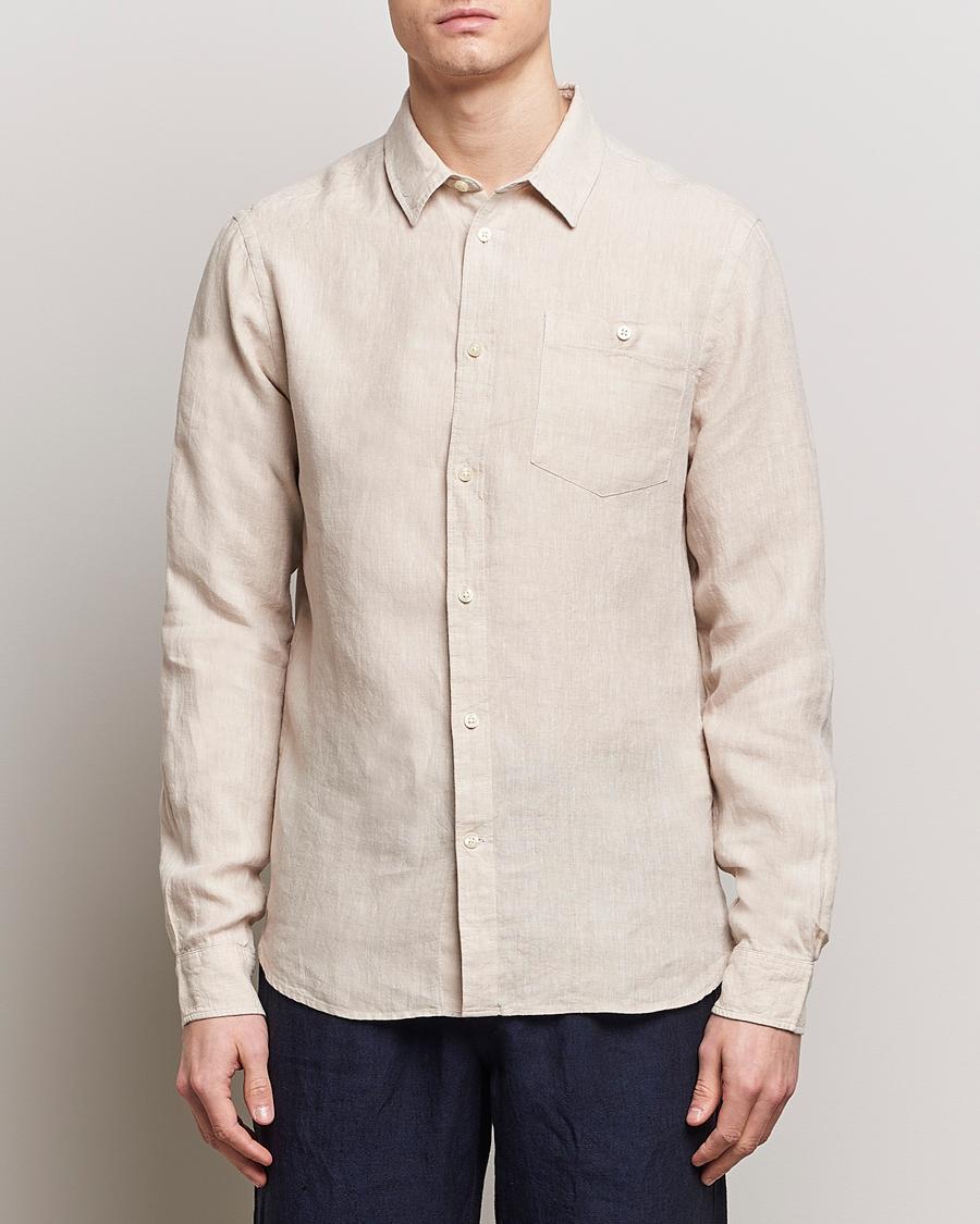 Men | Clothing | KnowledgeCotton Apparel | Regular Linen Shirt Yarndyed Beige