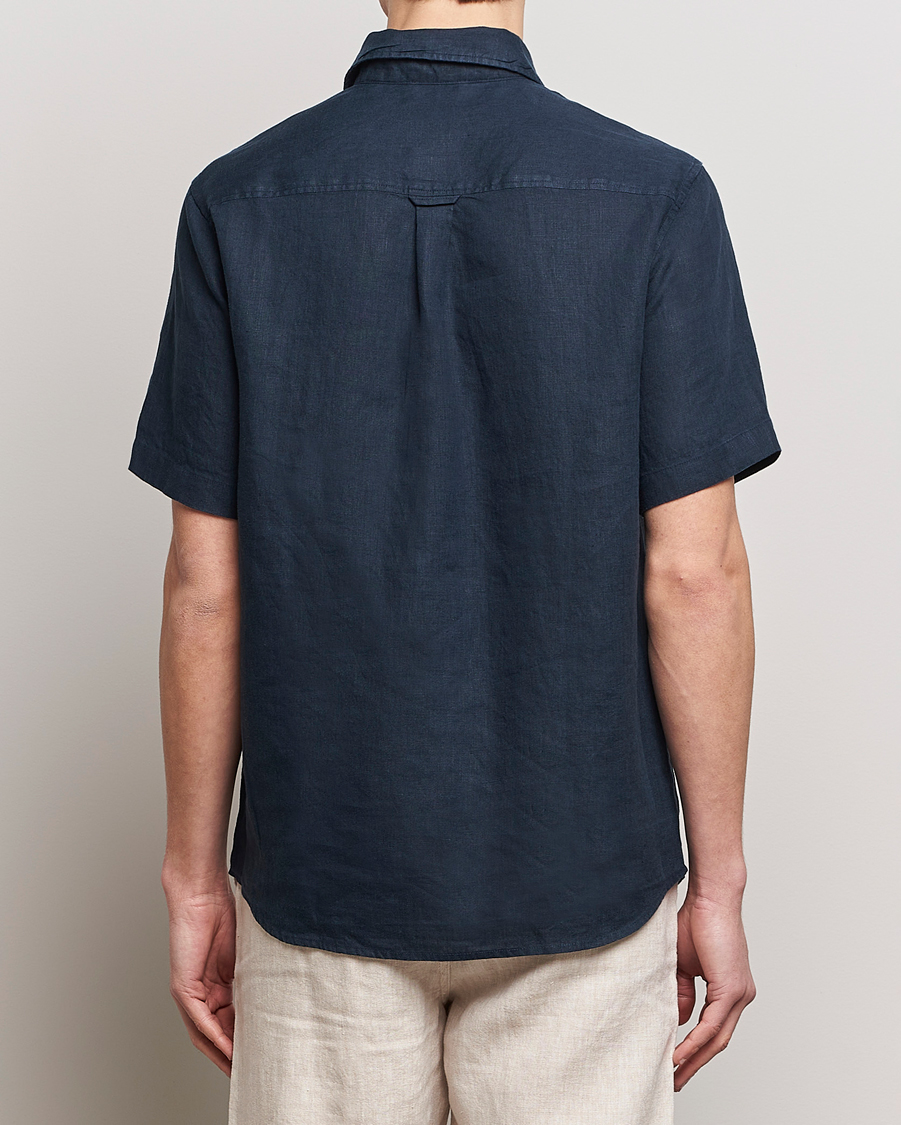 Men | Shirts | KnowledgeCotton Apparel | Regular Short Sleeve Linen Shirt Total Eclipse