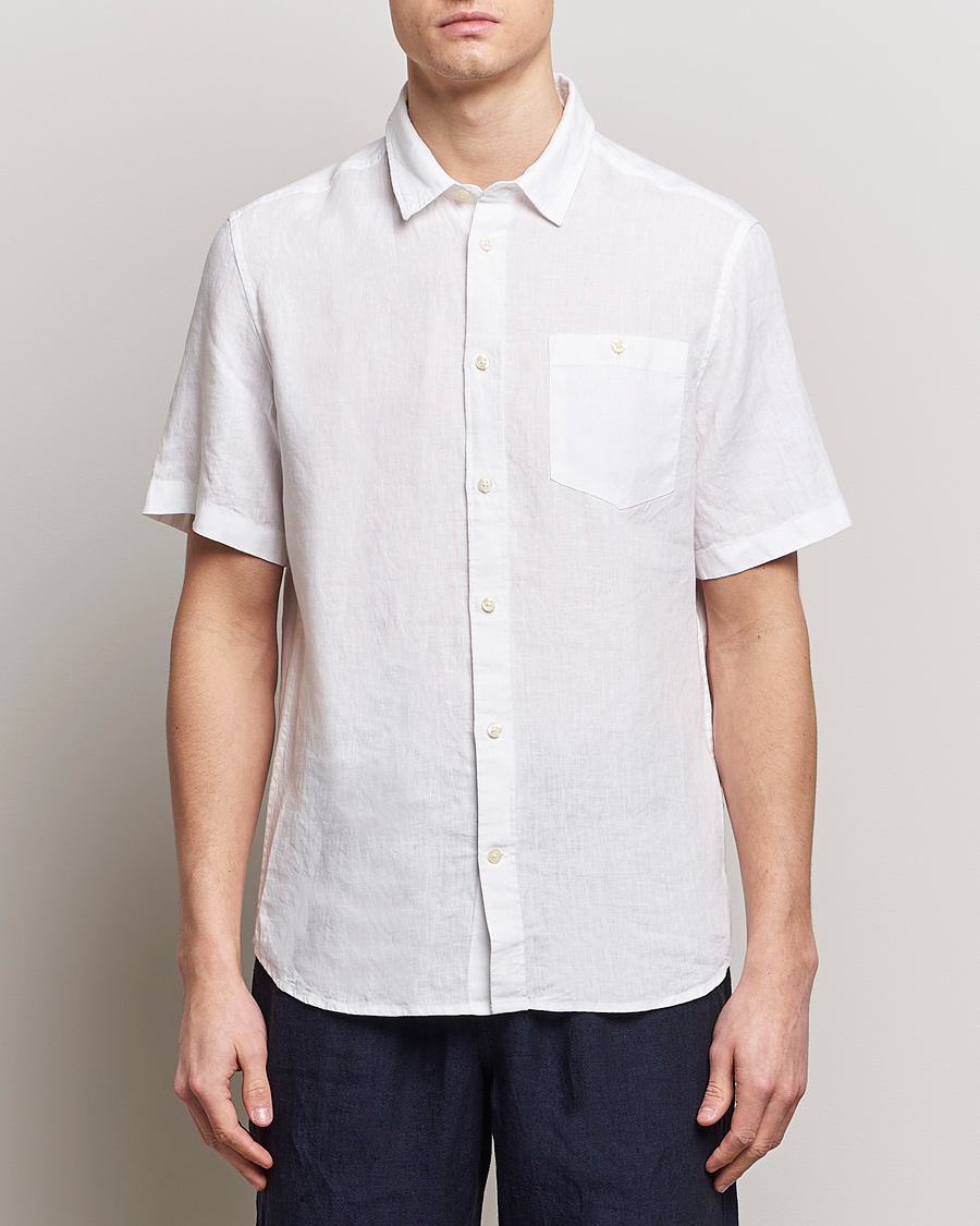 Men | Short Sleeve Shirts | KnowledgeCotton Apparel | Regular Short Sleeve Linen Shirt Bright White