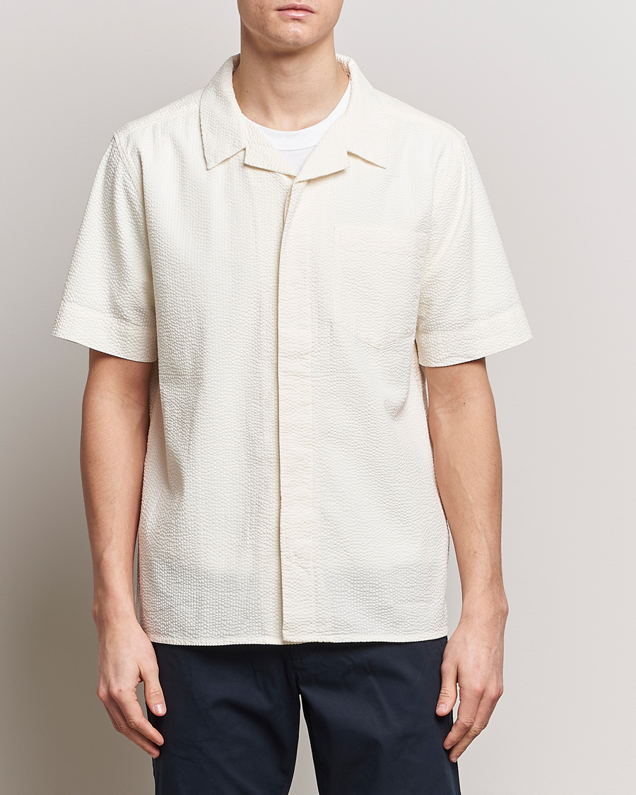 Herr | Kortärmade skjortor | KnowledgeCotton Apparel | Short Sleeve Seersucker Shirt Egret