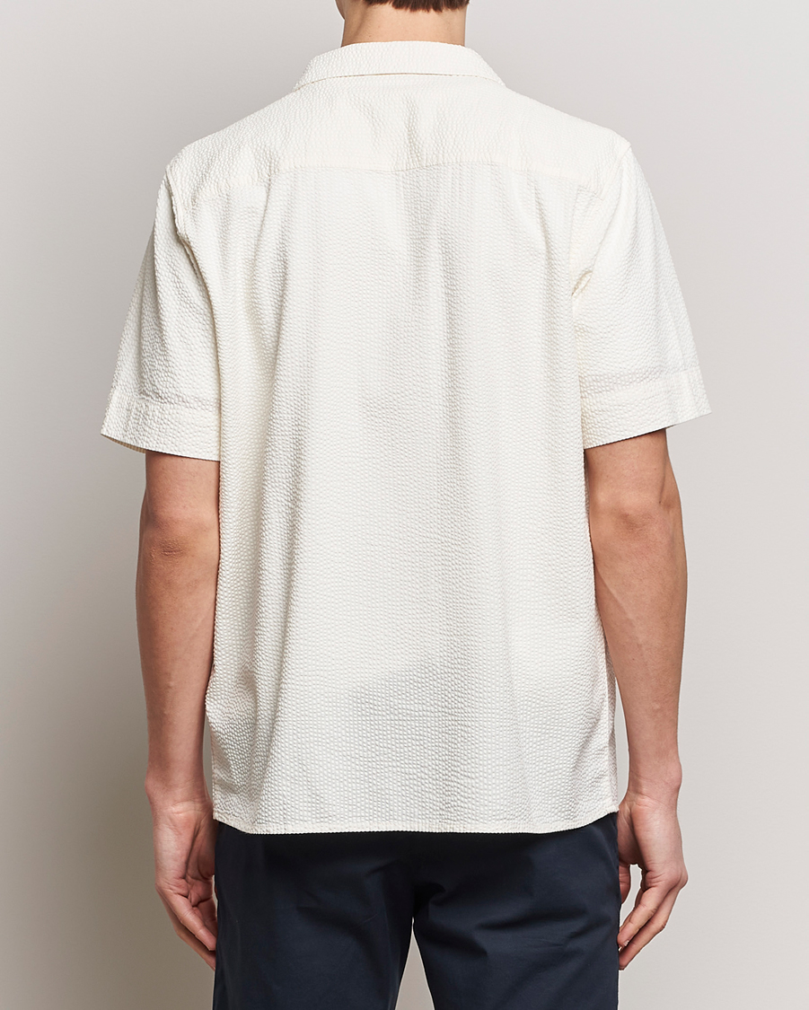 Men | Shirts | KnowledgeCotton Apparel | Short Sleeve Seersucker Shirt Egret