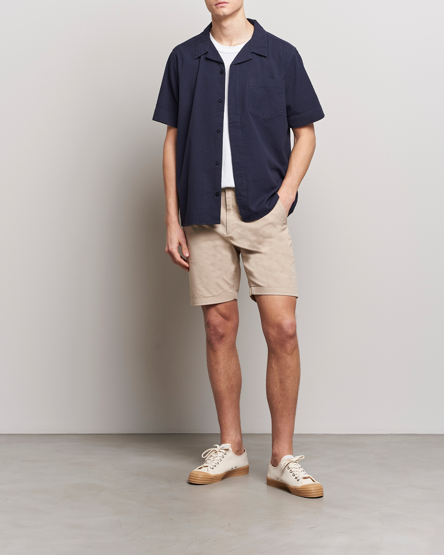 Men | Shirts | KnowledgeCotton Apparel | Short Sleeve Seersucker Shirt Night Sky
