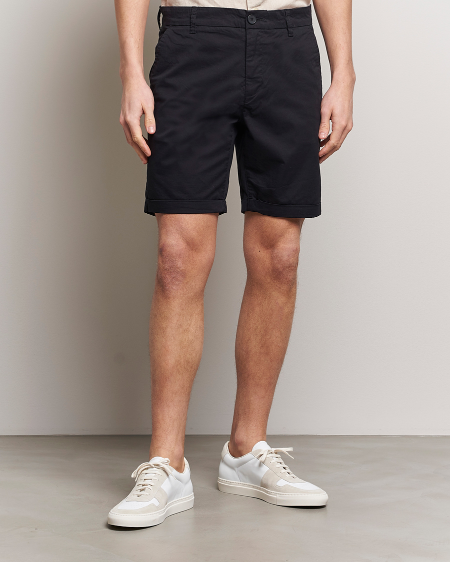 Men | Clothing | KnowledgeCotton Apparel | Regular Chino Poplin Shorts Jet Black
