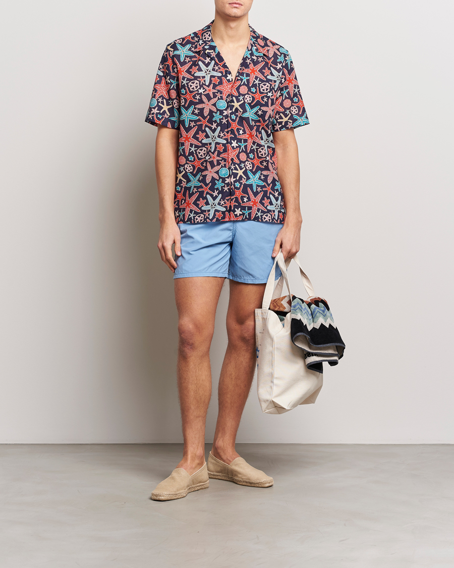 Men | Shirts | Vilebrequin | Charli Cotton/Linen Short Sleeve Shirt Bleu Marine