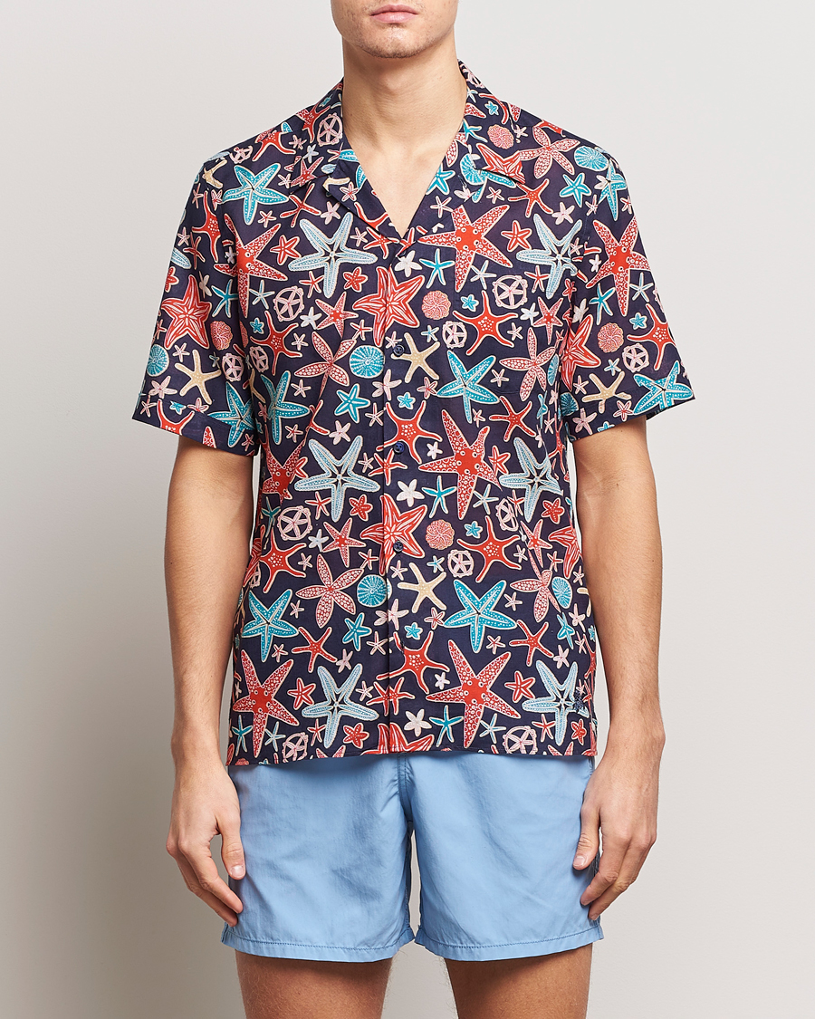 Men | Shirts | Vilebrequin | Charli Cotton/Linen Short Sleeve Shirt Bleu Marine