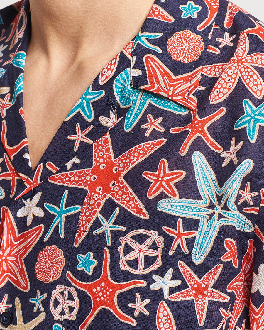 Men | Shirts | Vilebrequin | Charli Cotton/Linen Short Sleeve Shirt Bleu Marine