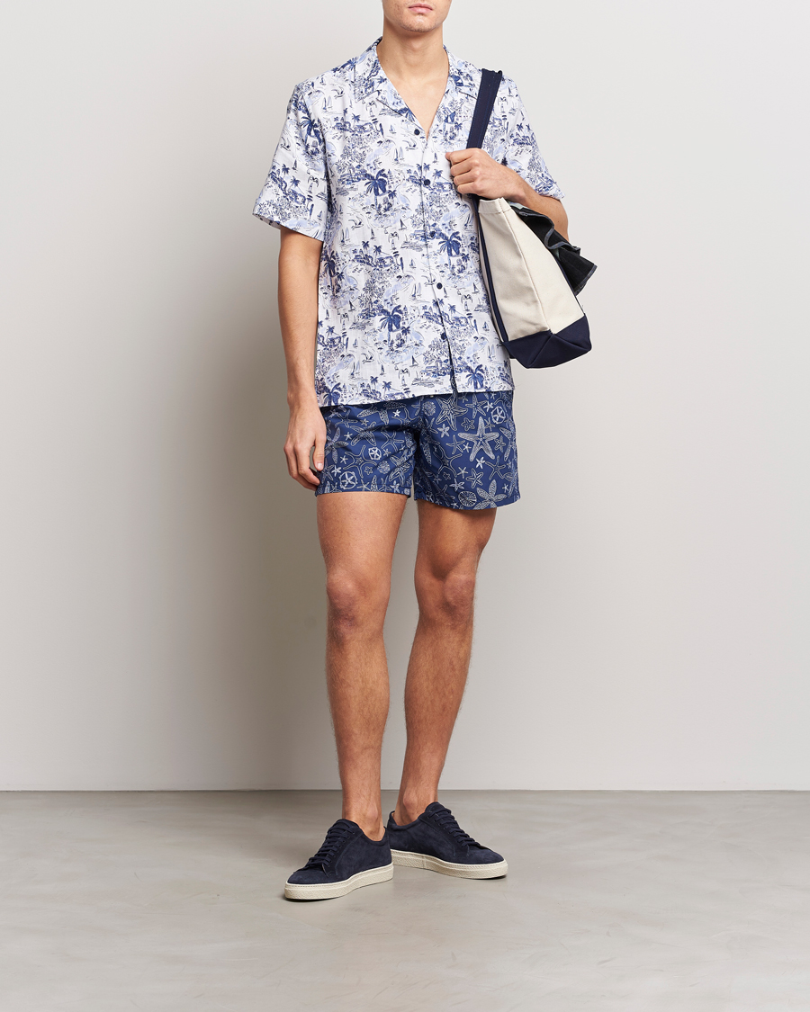 Men | Shirts | Vilebrequin | Charli Riviera Linen Short Sleeve Shirt Encre