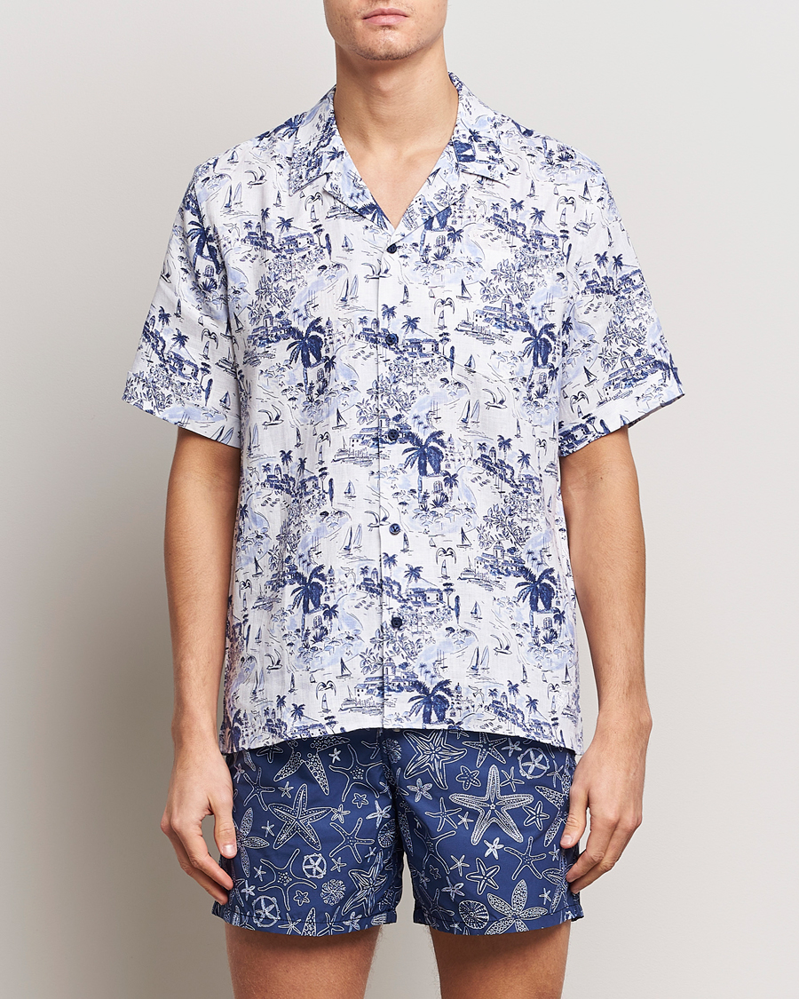 Men | Short Sleeve Shirts | Vilebrequin | Charli Riviera Linen Short Sleeve Shirt Encre