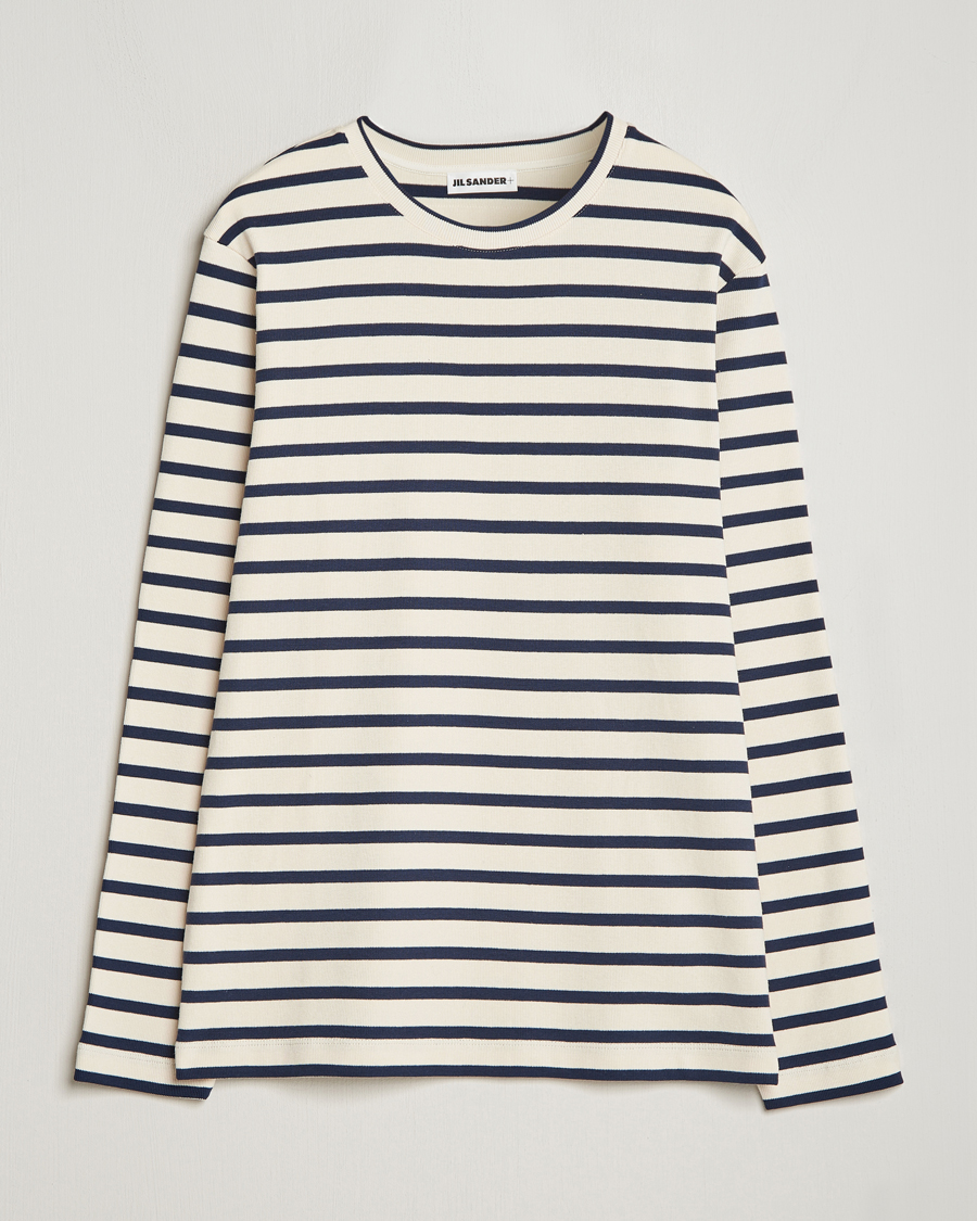 Men | T-Shirts | Jil Sander | Long Sleeve Rib Cotton T-Shirt Marine Stripes