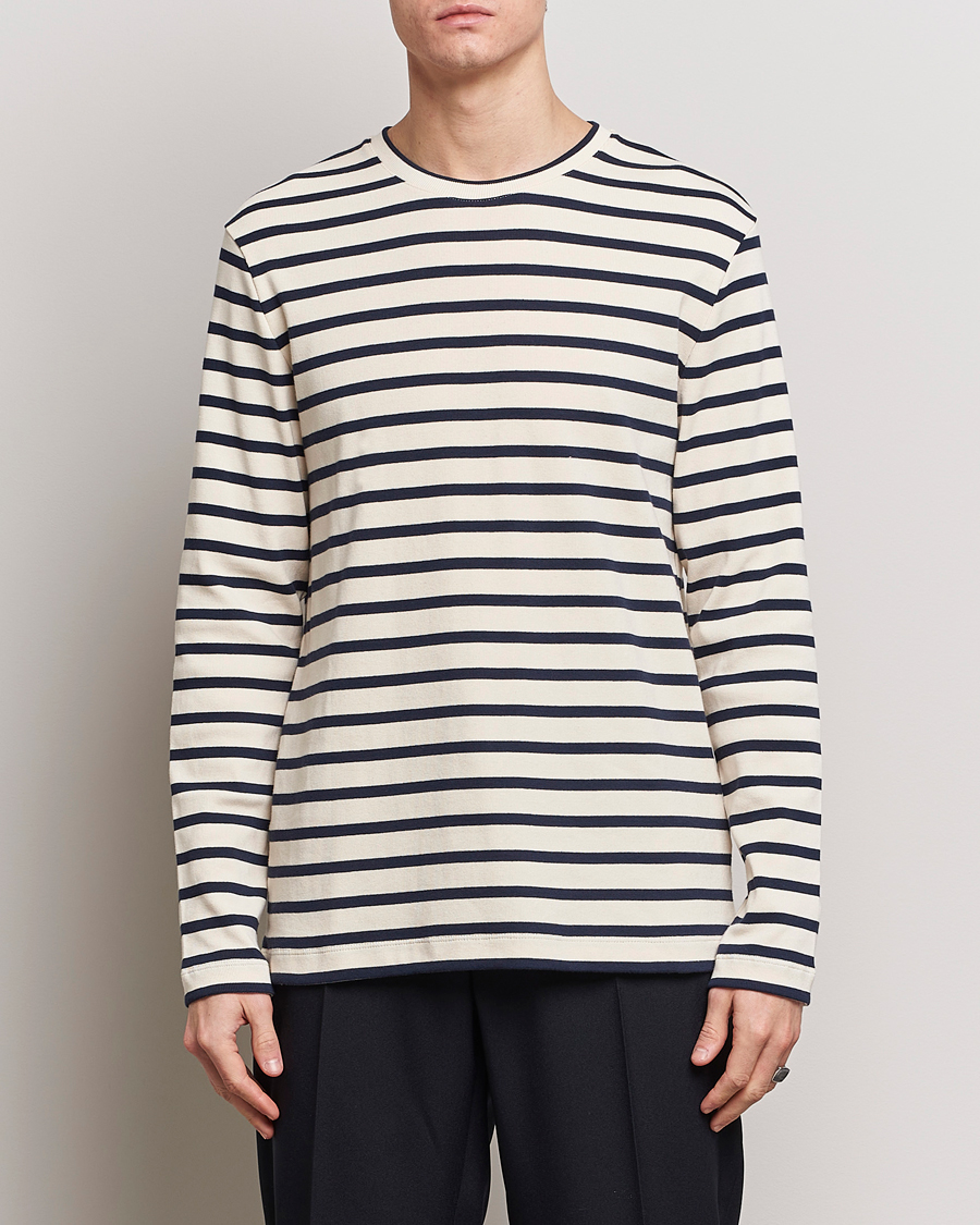 Men | Jil Sander | Jil Sander | Long Sleeve Rib Cotton T-Shirt Marine Stripes