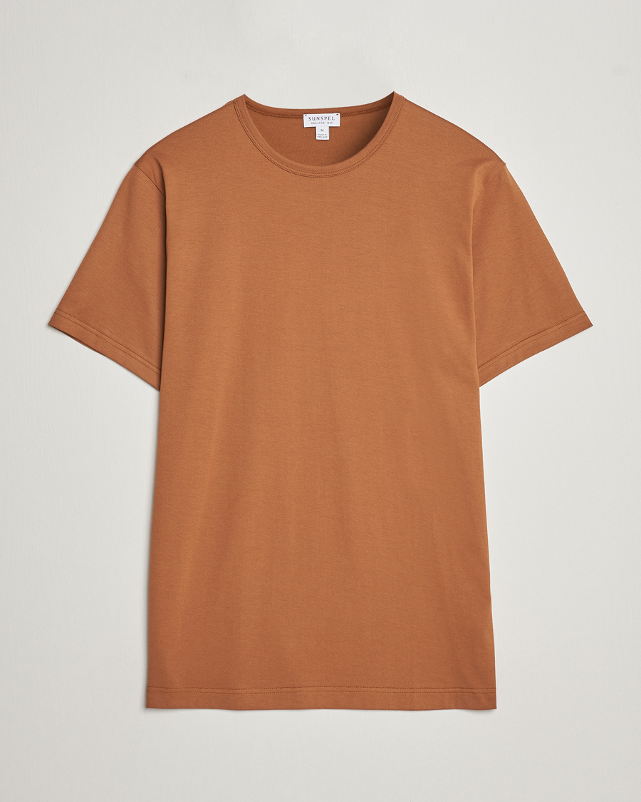 Men | T-Shirts | Sunspel | Crew Neck Cotton Tee Dark Camel