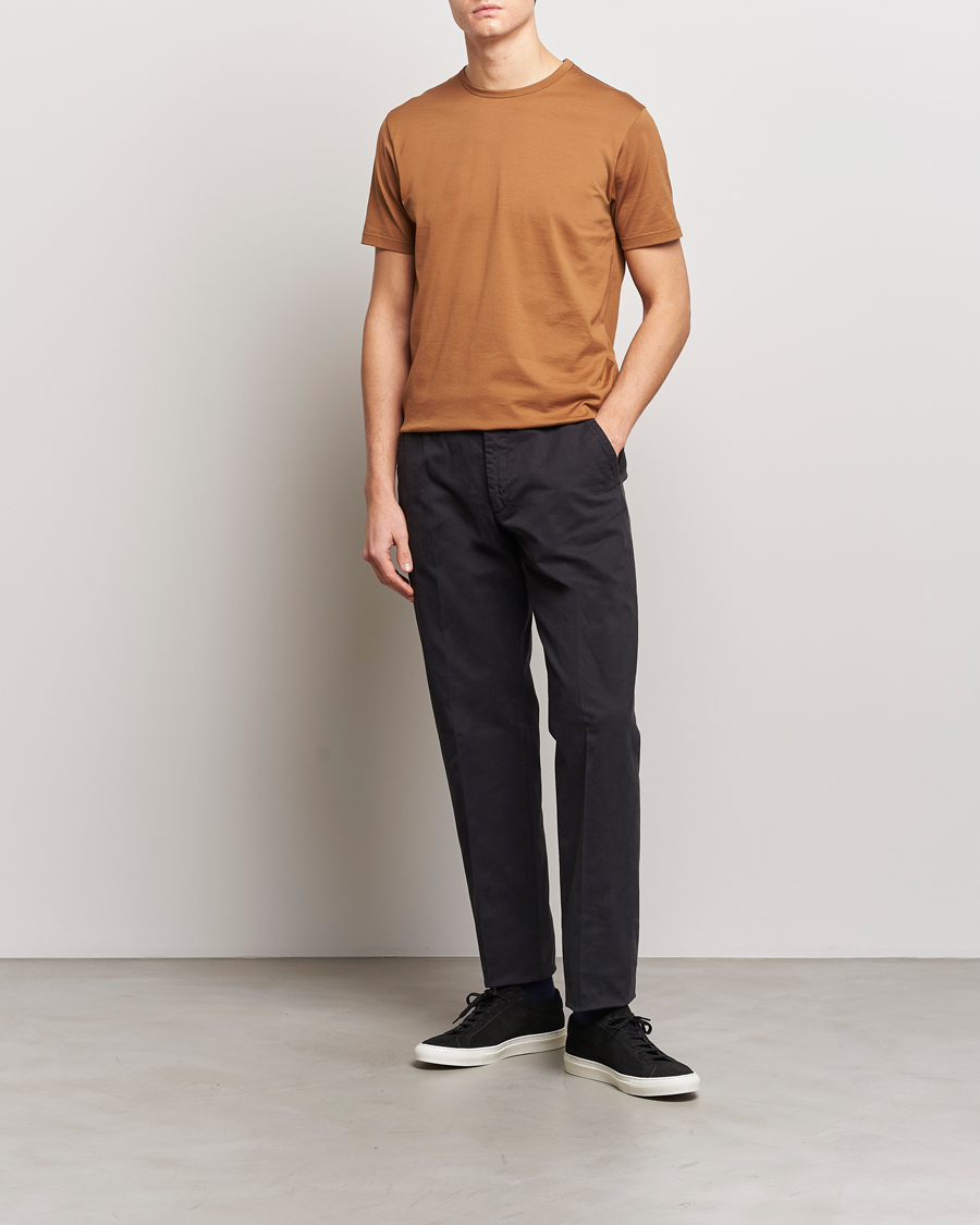 Men | T-Shirts | Sunspel | Crew Neck Cotton Tee Dark Camel