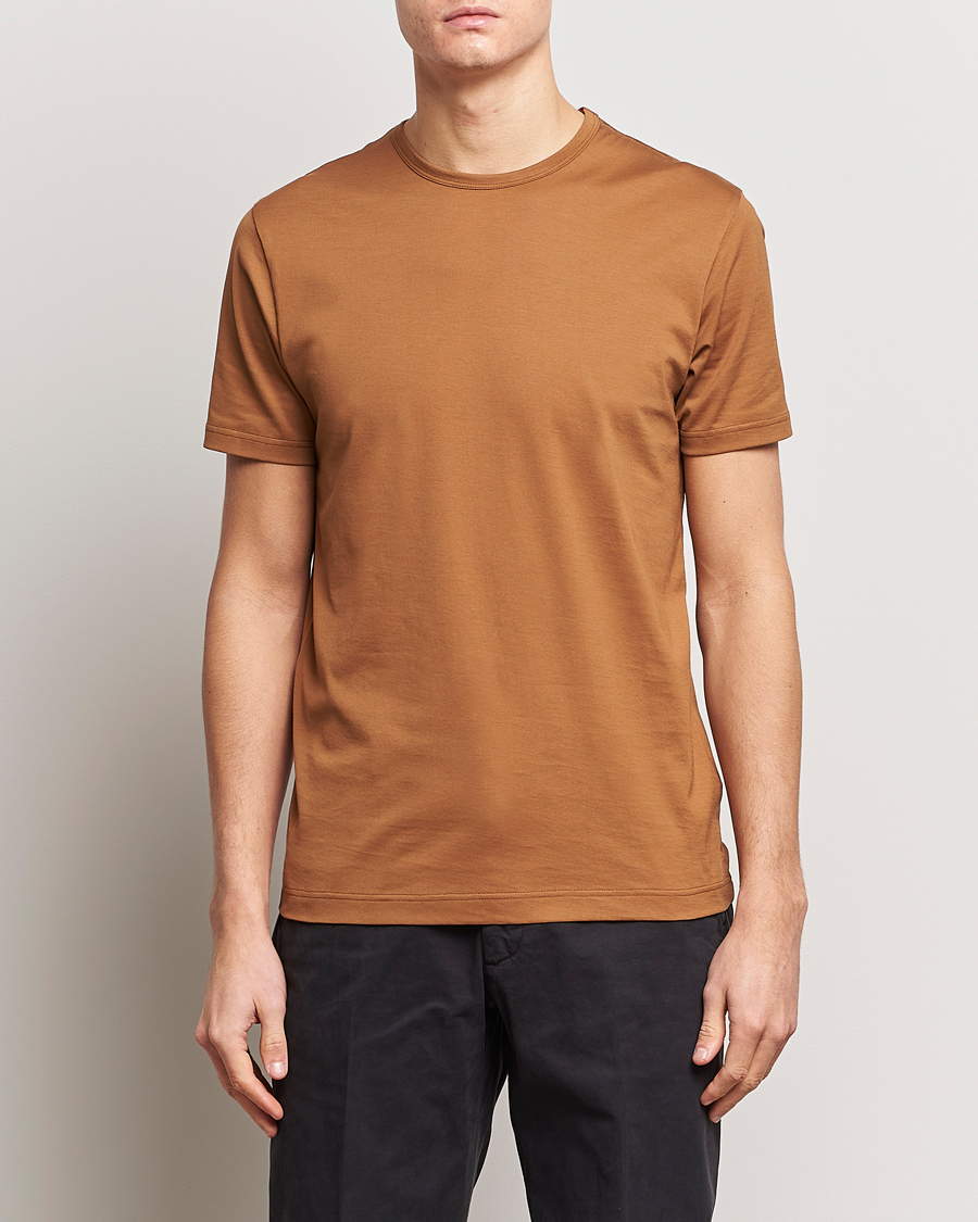 Men | T-Shirts | Sunspel | Crew Neck Cotton Tee Dark Camel