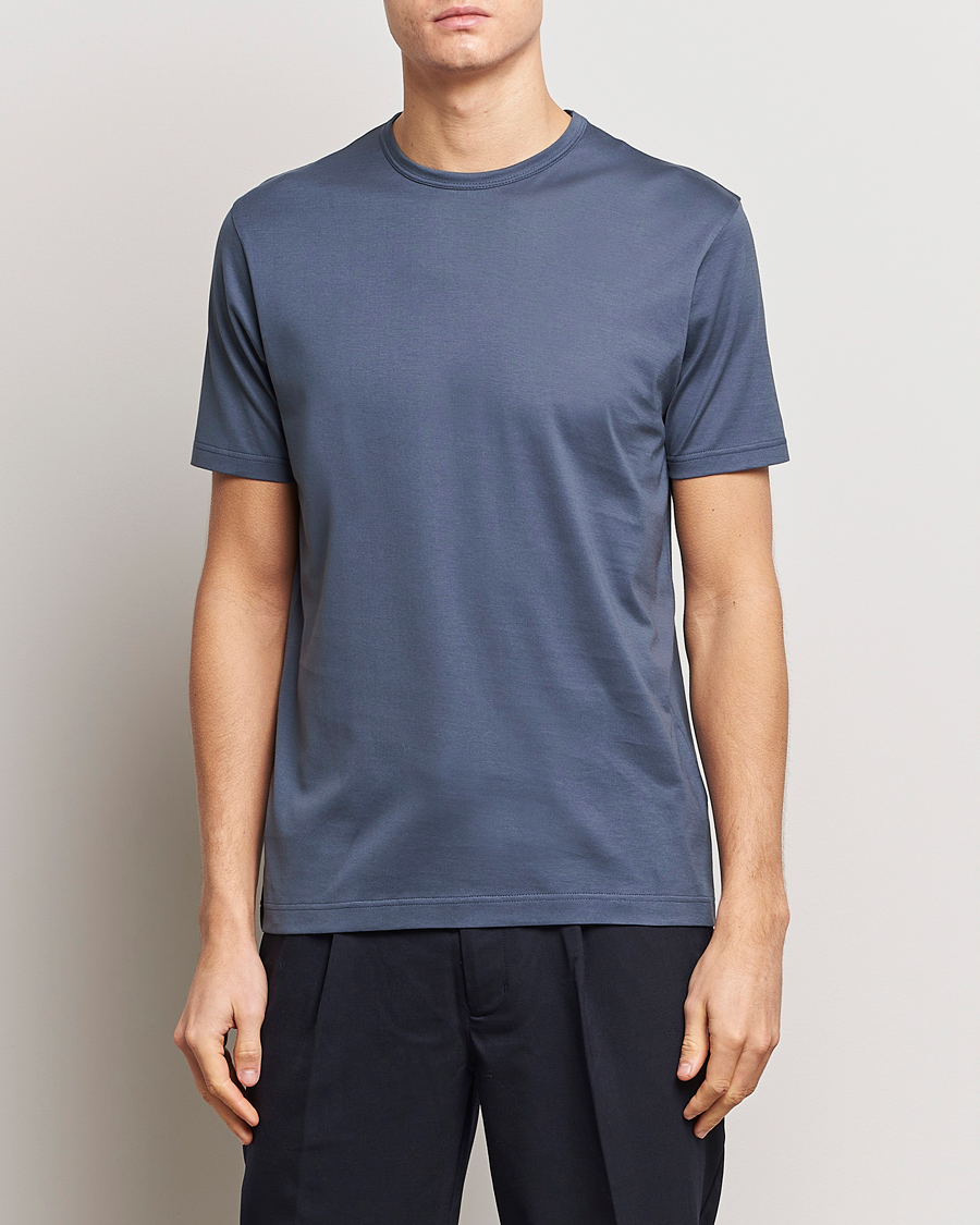 Men | T-Shirts | Sunspel | Crew Neck Cotton Tee Slate Blue
