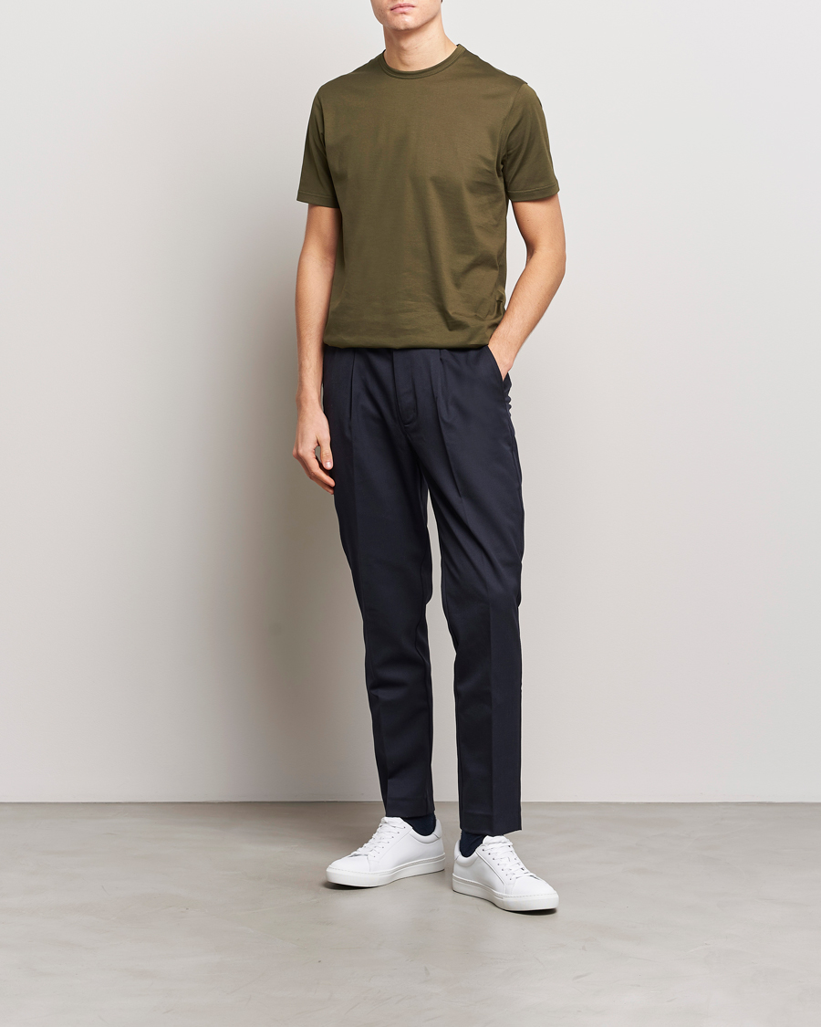 Men | T-Shirts | Sunspel | Crew Neck Cotton Tee Dark Olive