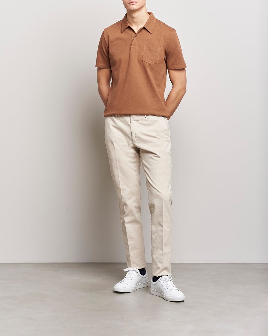 Men | Polo Shirts | Sunspel | Riviera Polo Shirt Dark Camel