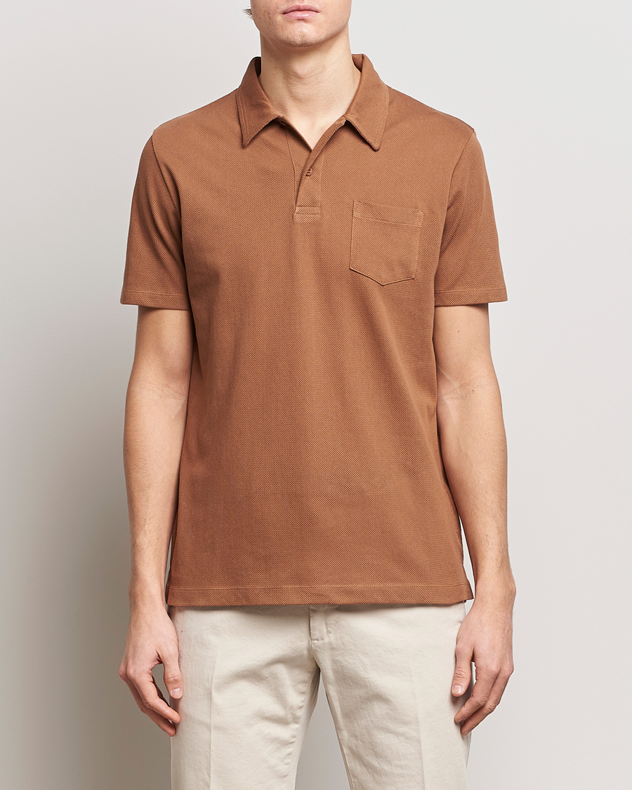 Men | Polo Shirts | Sunspel | Riviera Polo Shirt Dark Camel