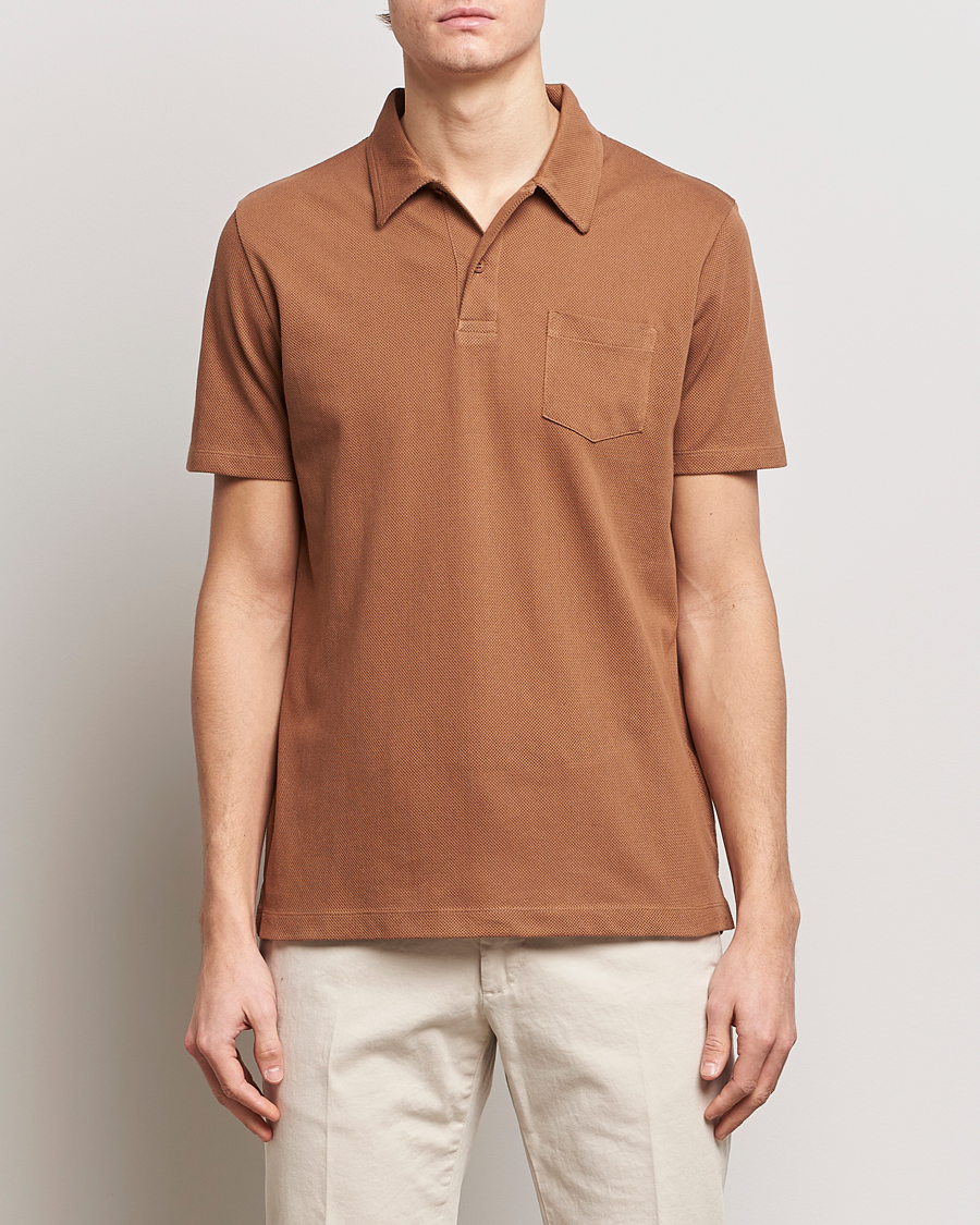 Men | Polo Shirts | Sunspel | Riviera Polo Shirt Dark Camel