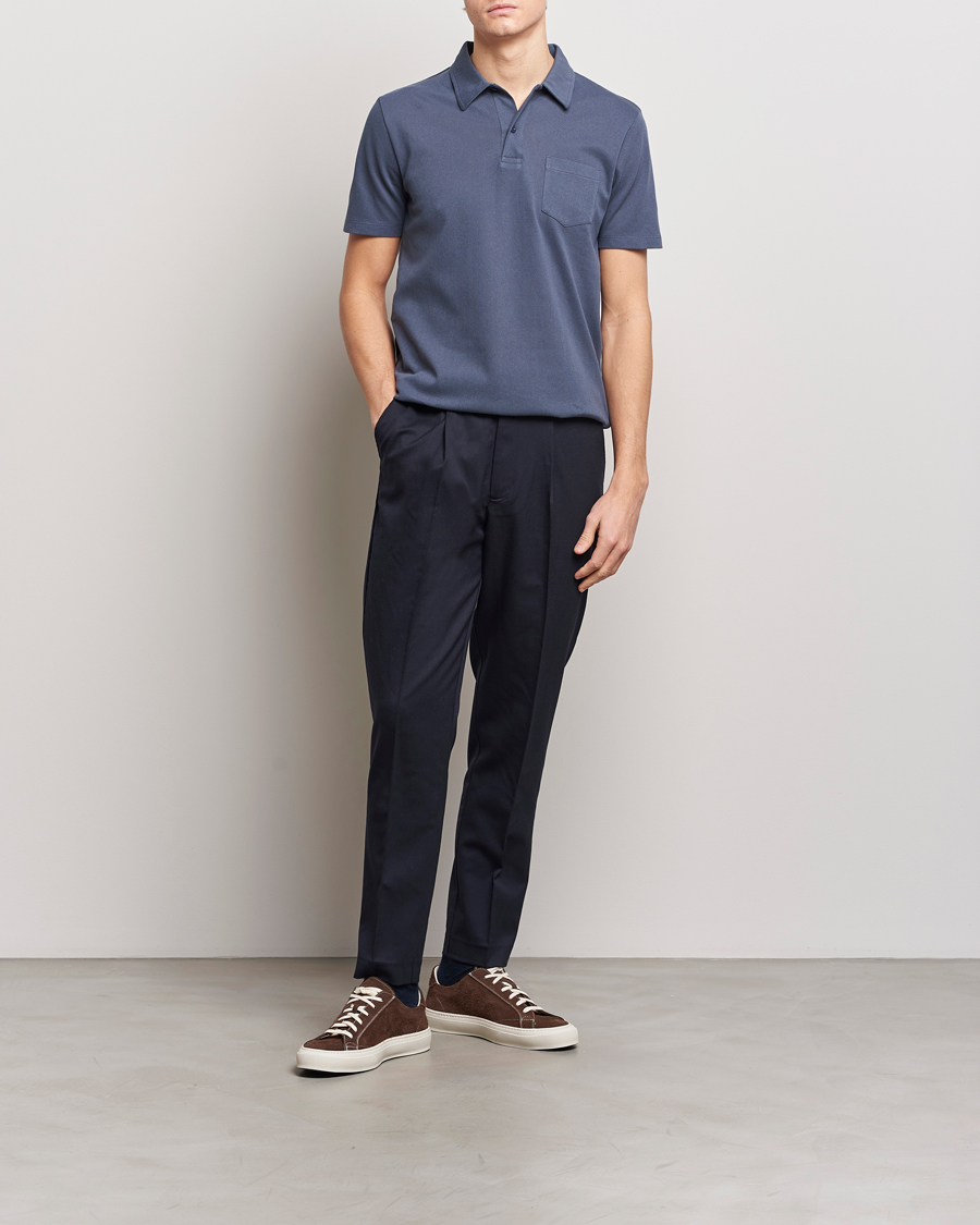 Men | Polo Shirts | Sunspel | Riviera Polo Shirt Slate Blue