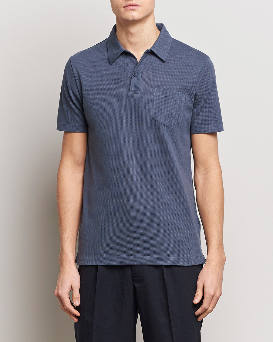 Men | Polo Shirts | Sunspel | Riviera Polo Shirt Slate Blue