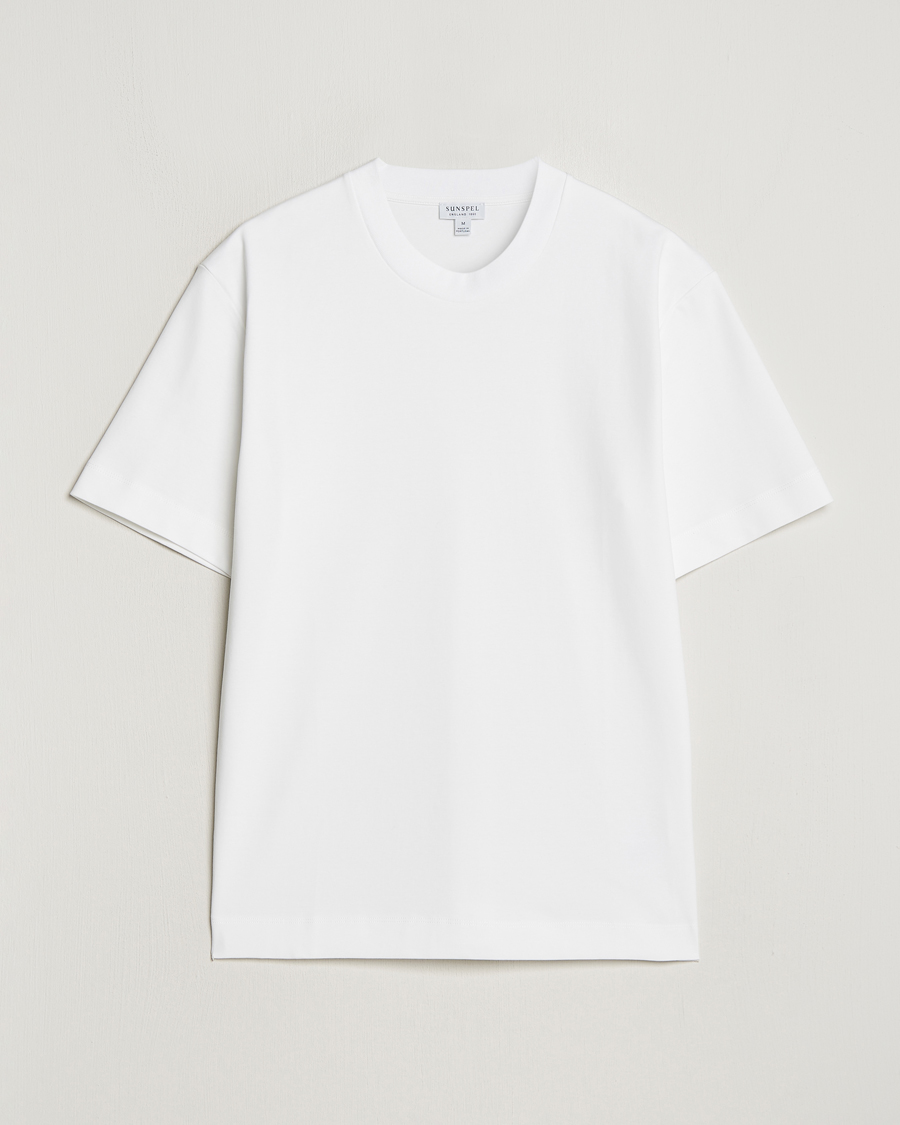 Men | T-Shirts | Sunspel | Heavyweight Mock Neck T-Shirt White