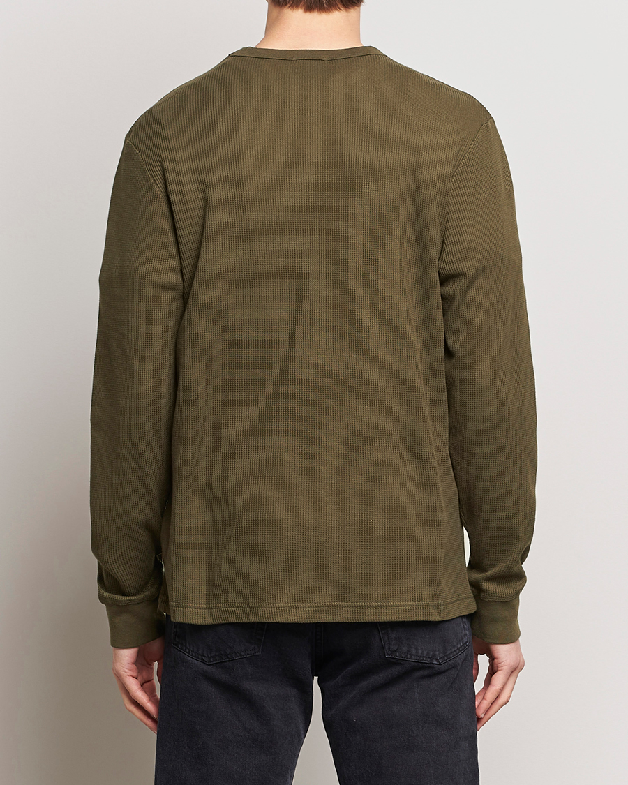 Men | T-Shirts | Sunspel | Long Sleeve Waffle T-Shirt Dark Olive