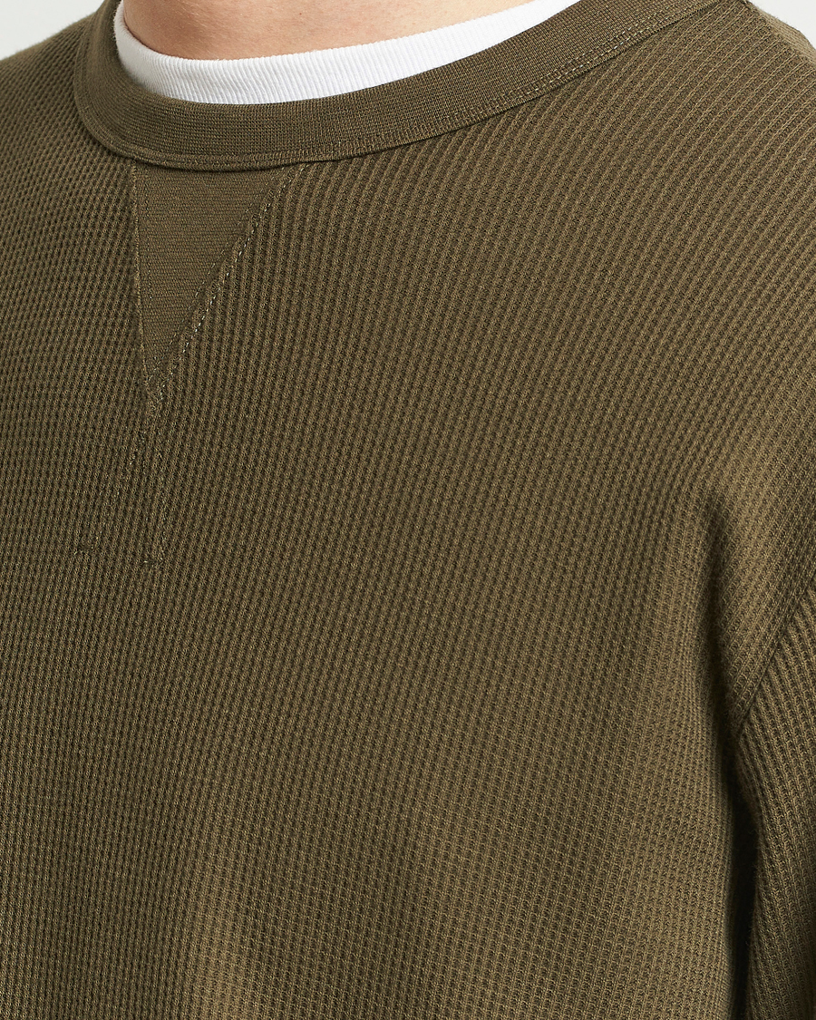 Men | T-Shirts | Sunspel | Long Sleeve Waffle T-Shirt Dark Olive