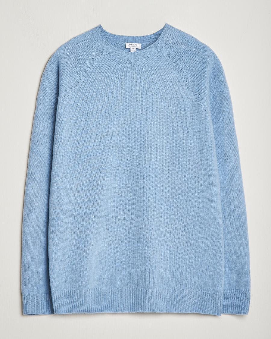 Men | Sweaters & Knitwear | Sunspel | Lambswool Crew Neck Sky Blue