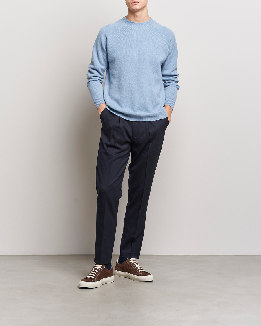 Men | Sweaters & Knitwear | Sunspel | Lambswool Crew Neck Sky Blue