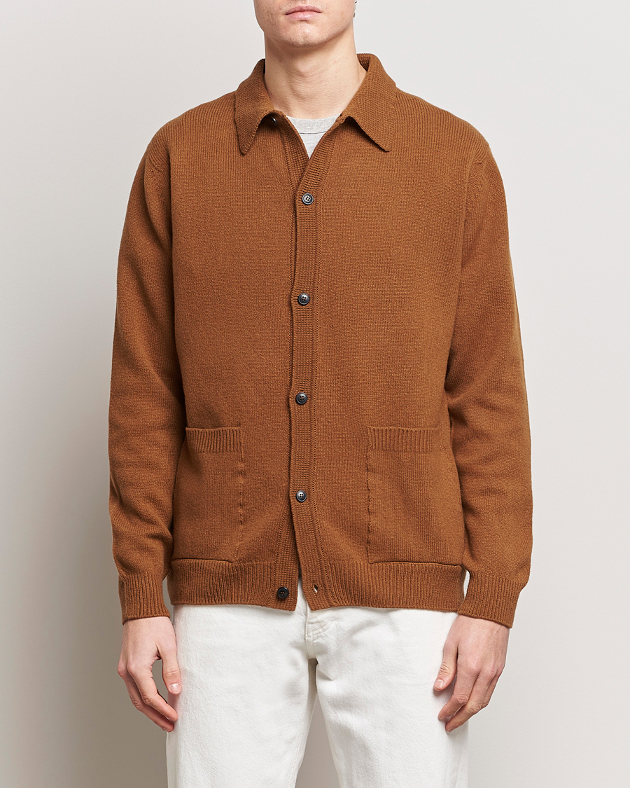 Men | Sweaters & Knitwear | Sunspel | Lambswool Jacket Dark Camel