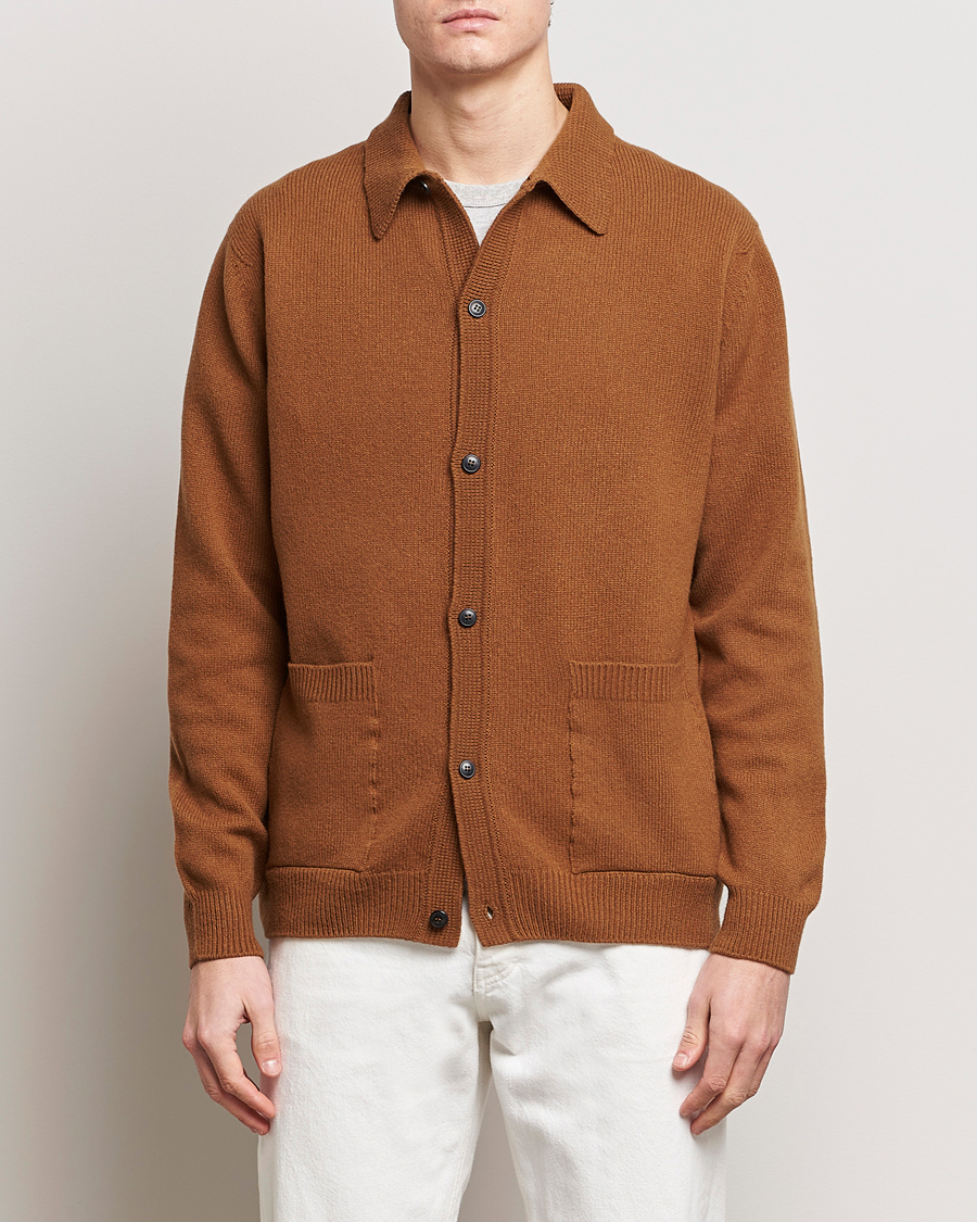 Sunspel Lambswool Jacket Dark Camel at