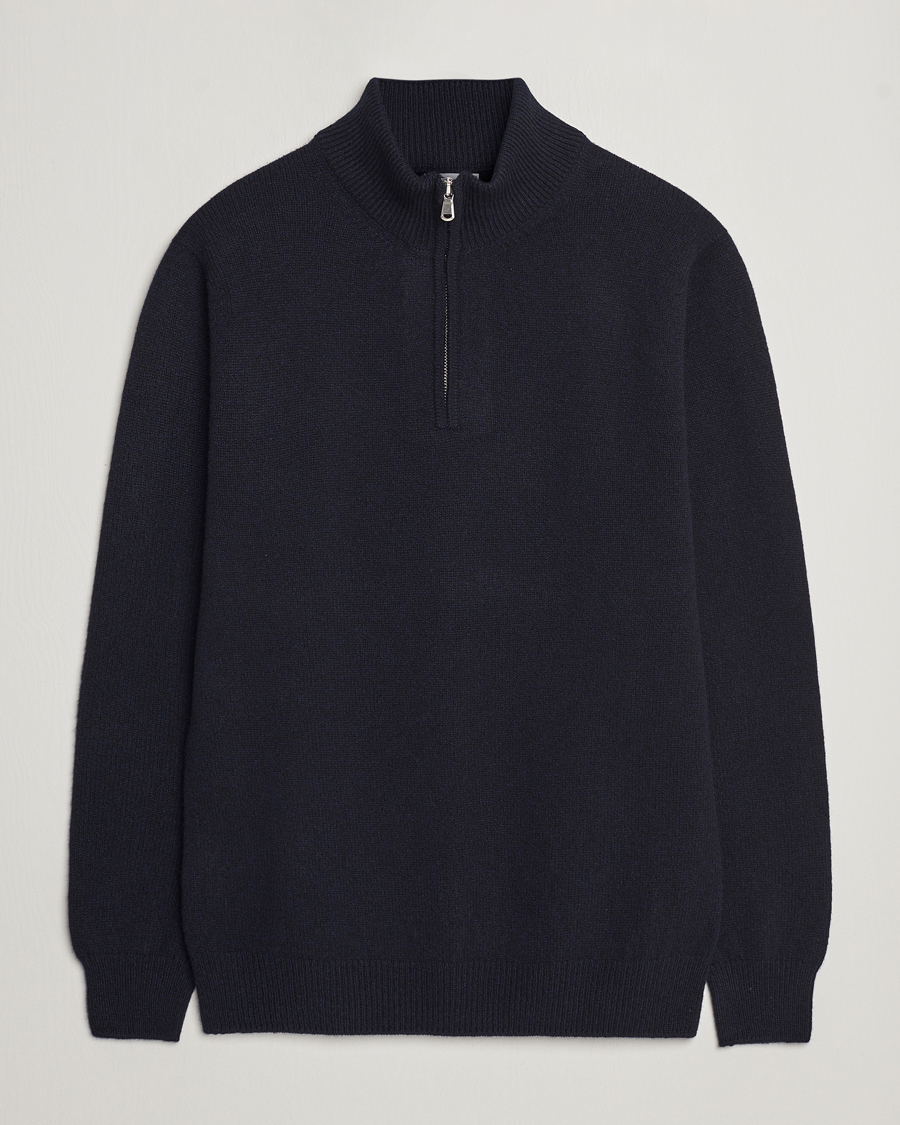 Men | Sweaters & Knitwear | Sunspel | Lambswool Half-Zip Dark Navy Mouline