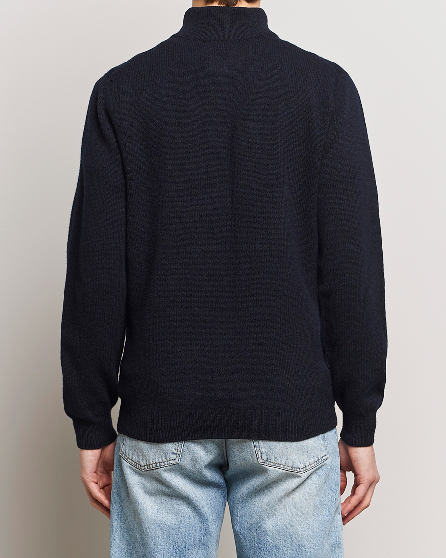 Men | Sweaters & Knitwear | Sunspel | Lambswool Half-Zip Dark Navy Mouline