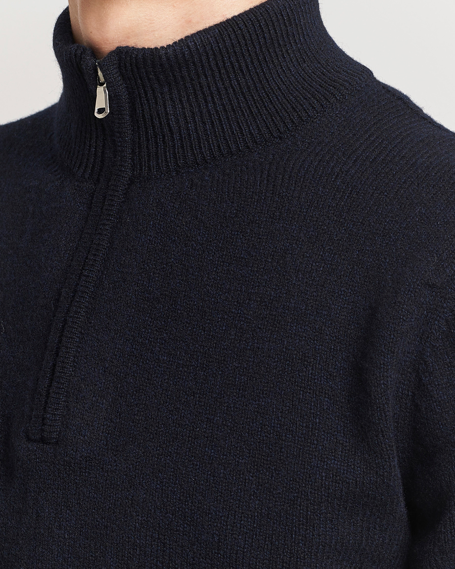 Men | Sweaters & Knitwear | Sunspel | Lambswool Half-Zip Dark Navy Mouline