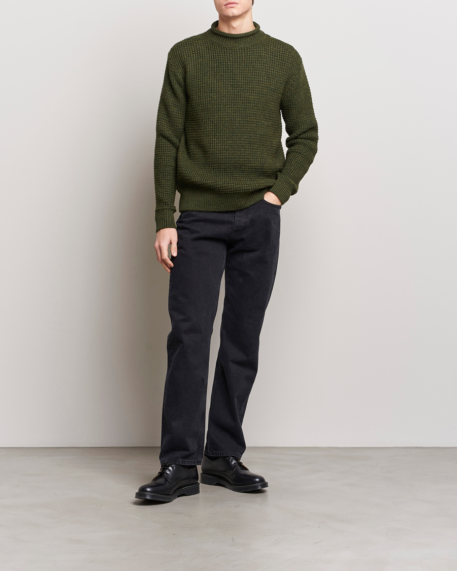 Men | Sweaters & Knitwear | Sunspel | Fisherman Merino Wool Jumper Dark Olive