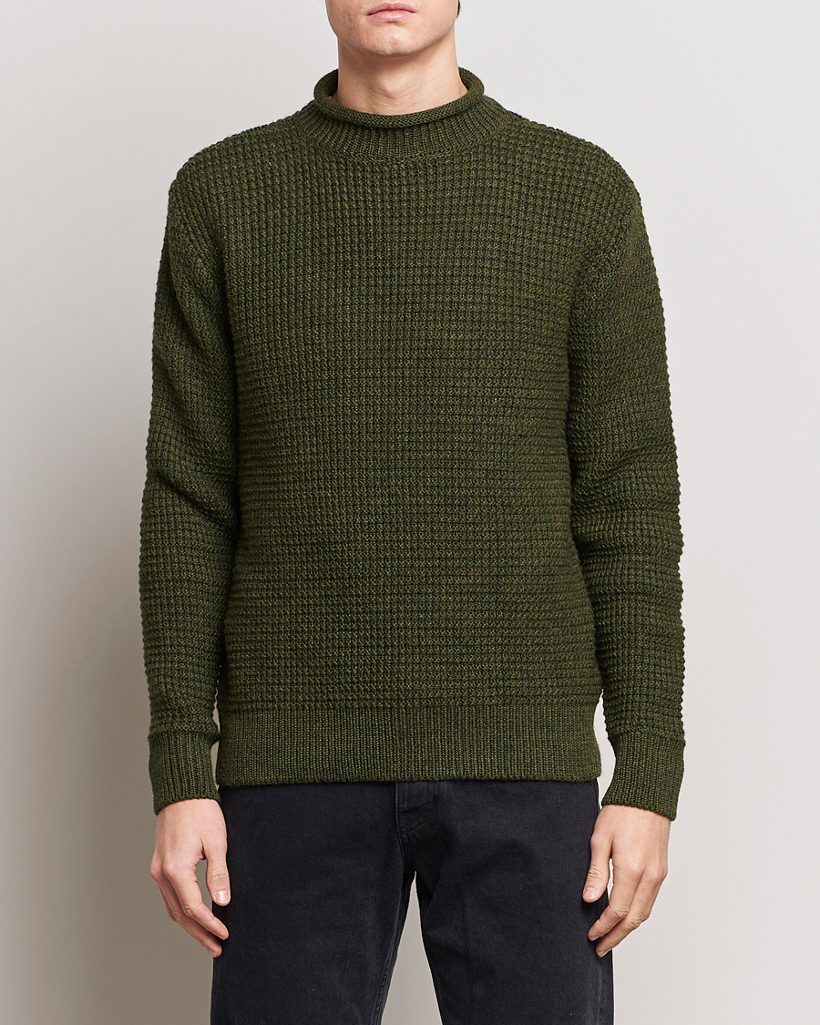 Men | Sweaters & Knitwear | Sunspel | Fisherman Merino Wool Jumper Dark Olive
