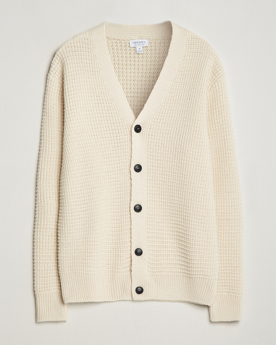 Men | Sweaters & Knitwear | Sunspel | Fisherman Merino Wool Cardigan Ecru