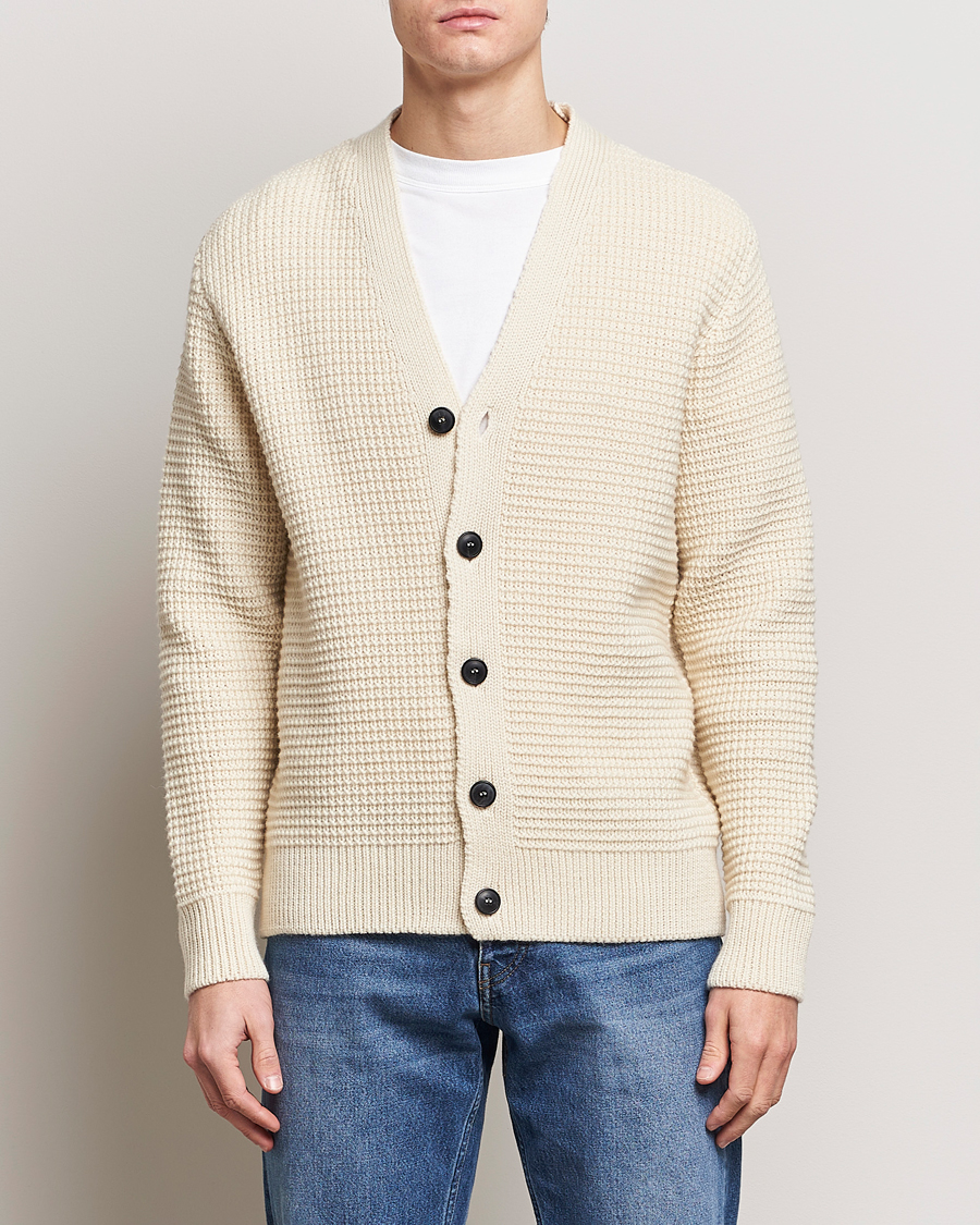 Men | Sweaters & Knitwear | Sunspel | Fisherman Merino Wool Cardigan Ecru