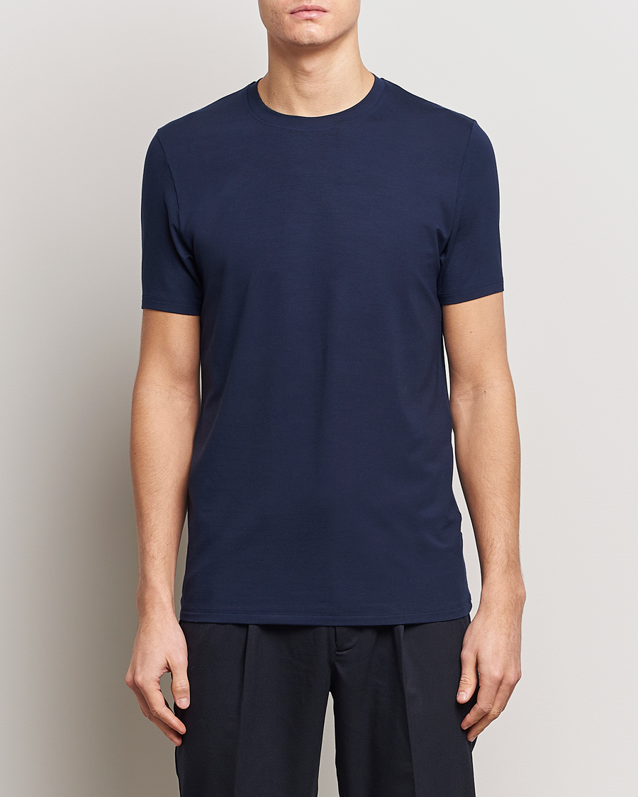 Men | Short Sleeve T-shirts | Zimmerli of Switzerland | Pureness Modal Crew Neck T-Shirt Navy