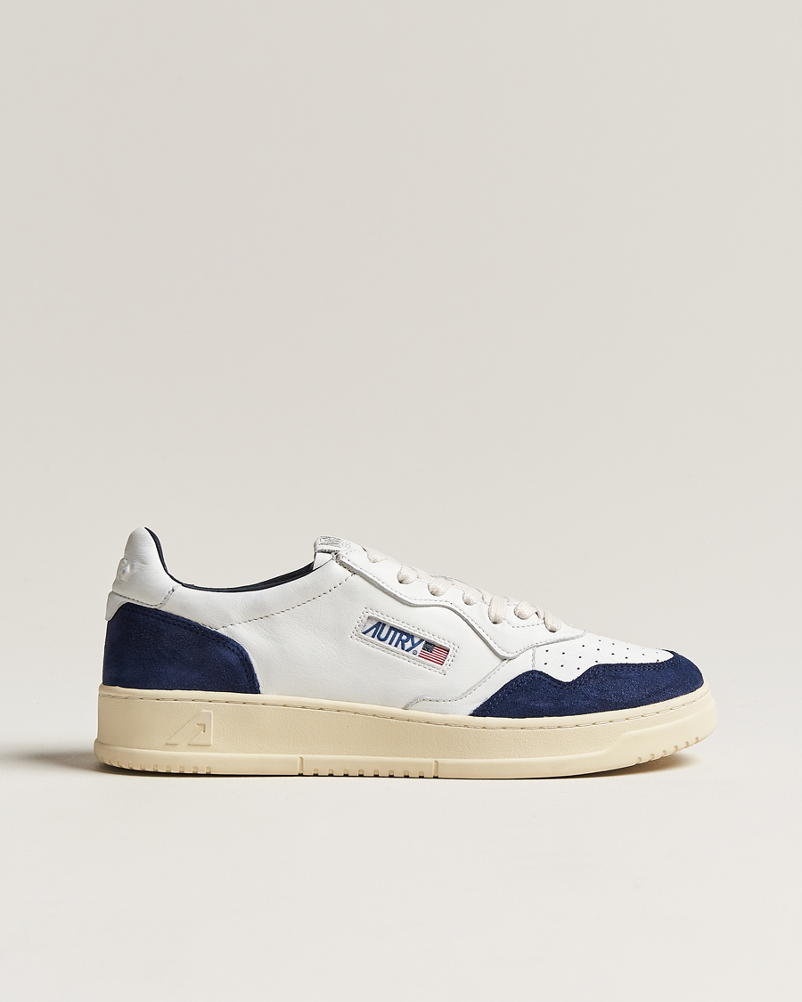 Men | Autry Medalist Low Goat/Suede Sneaker White/Navy | Autry | Medalist Low Goat/Suede Sneaker White/Navy