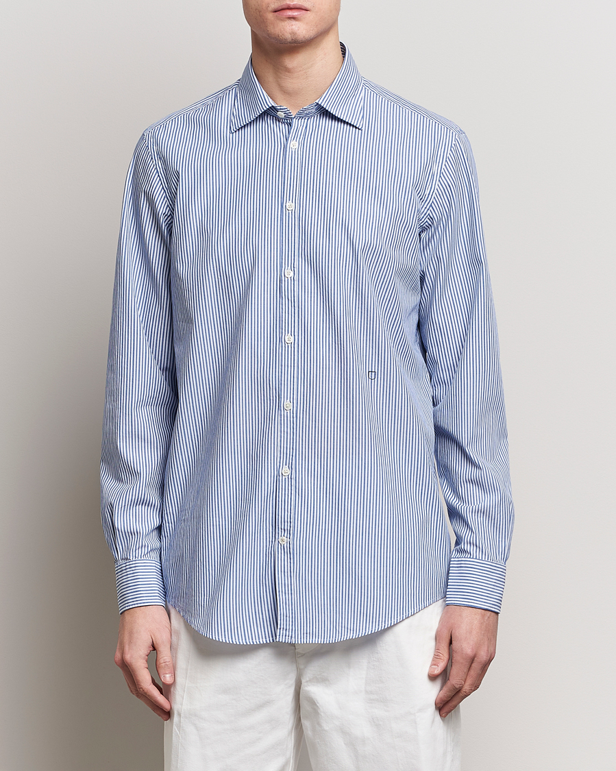Men |  | Massimo Alba | Genova Striped Cotton Shirt Blue Stripes