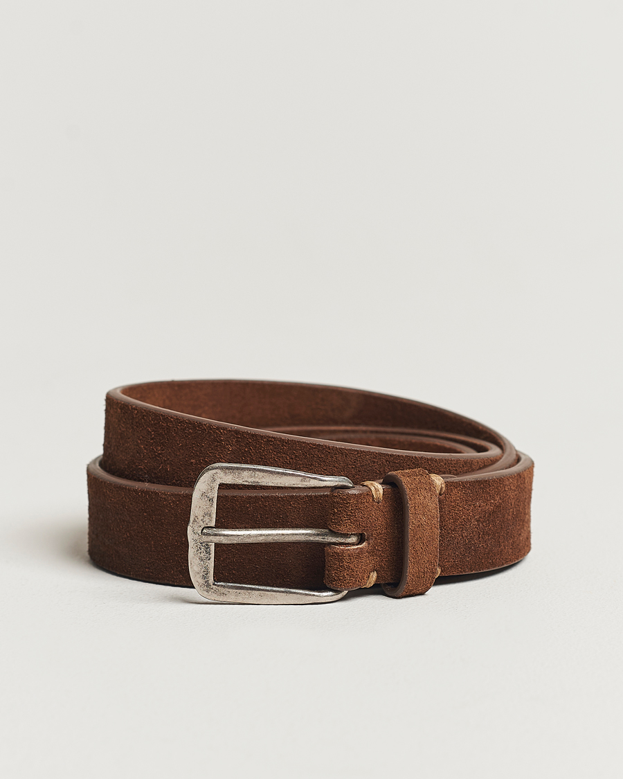 Men | Belts | Massimo Alba | Narrow Suede Belt Dark Brown