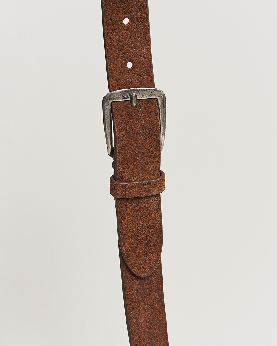 Men | Belts | Massimo Alba | Narrow Suede Belt Dark Brown