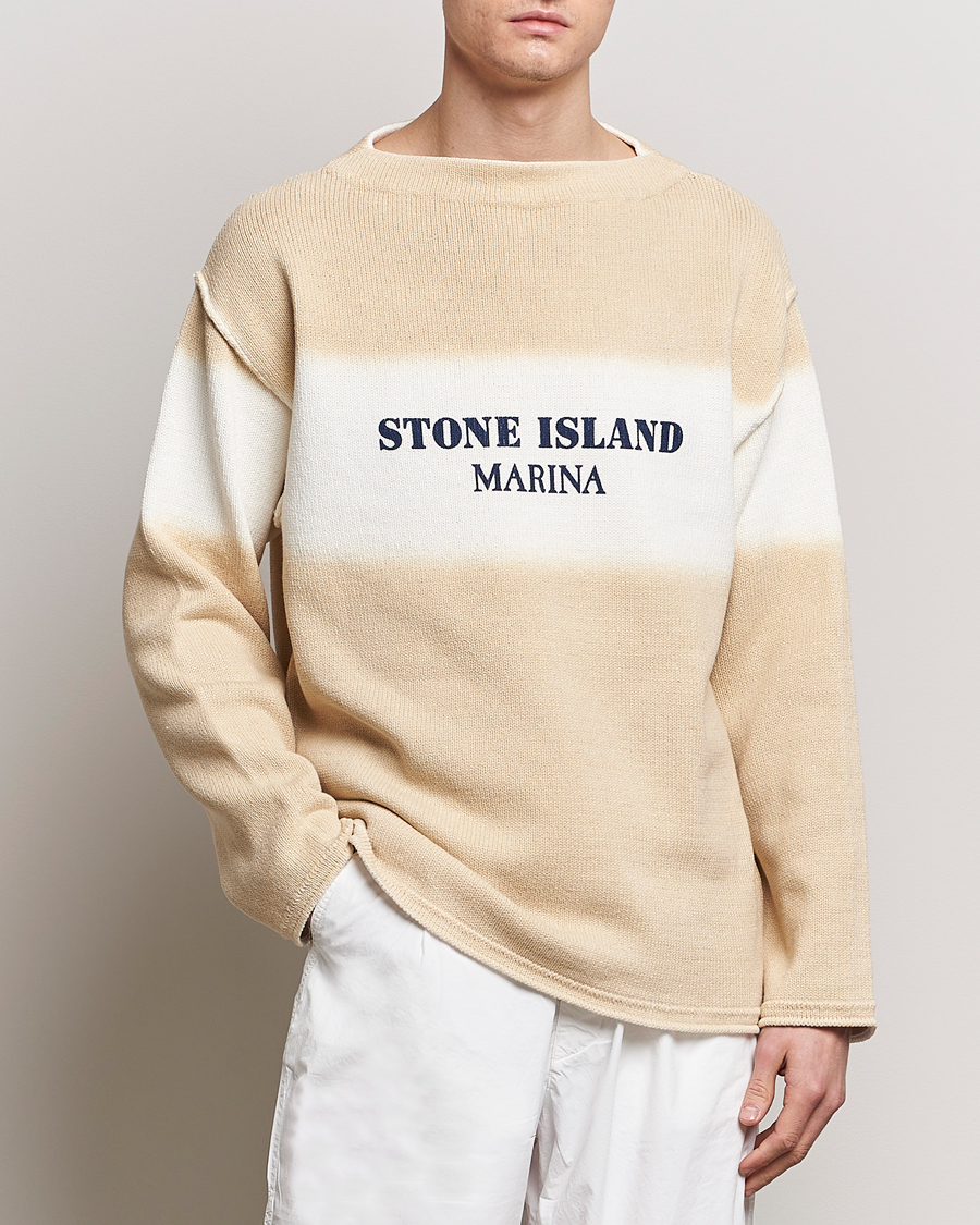 Herr | Stickade tröjor | Stone Island | Marina Organic Cotton Sweater Natural Beige